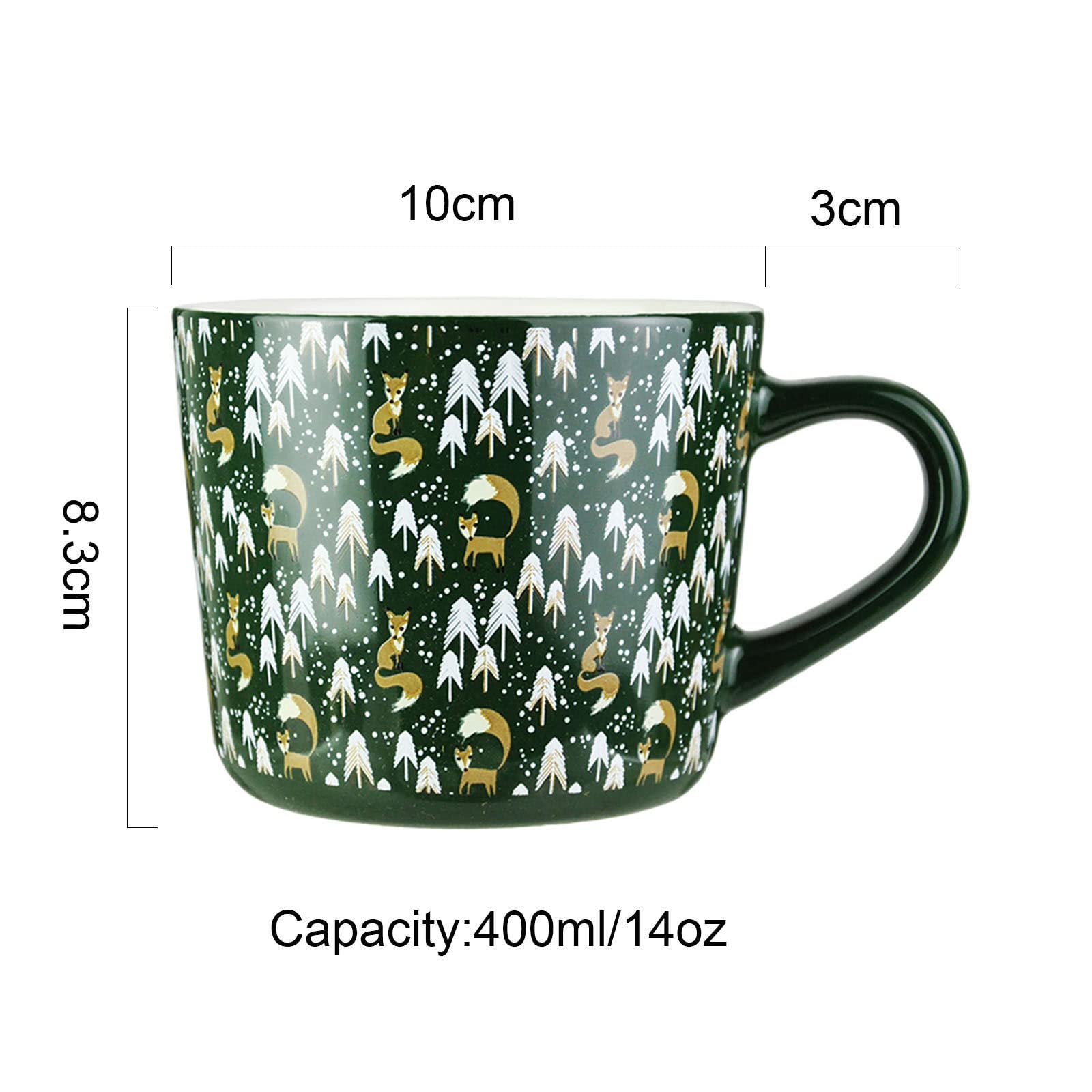 Kubek ceramiczny zielony świąteczny, 400 ml, z uchwytem, ​​na śniadanie, płatki zbożowe, kawa mleczna, kuchnia domowa, 1 szt.