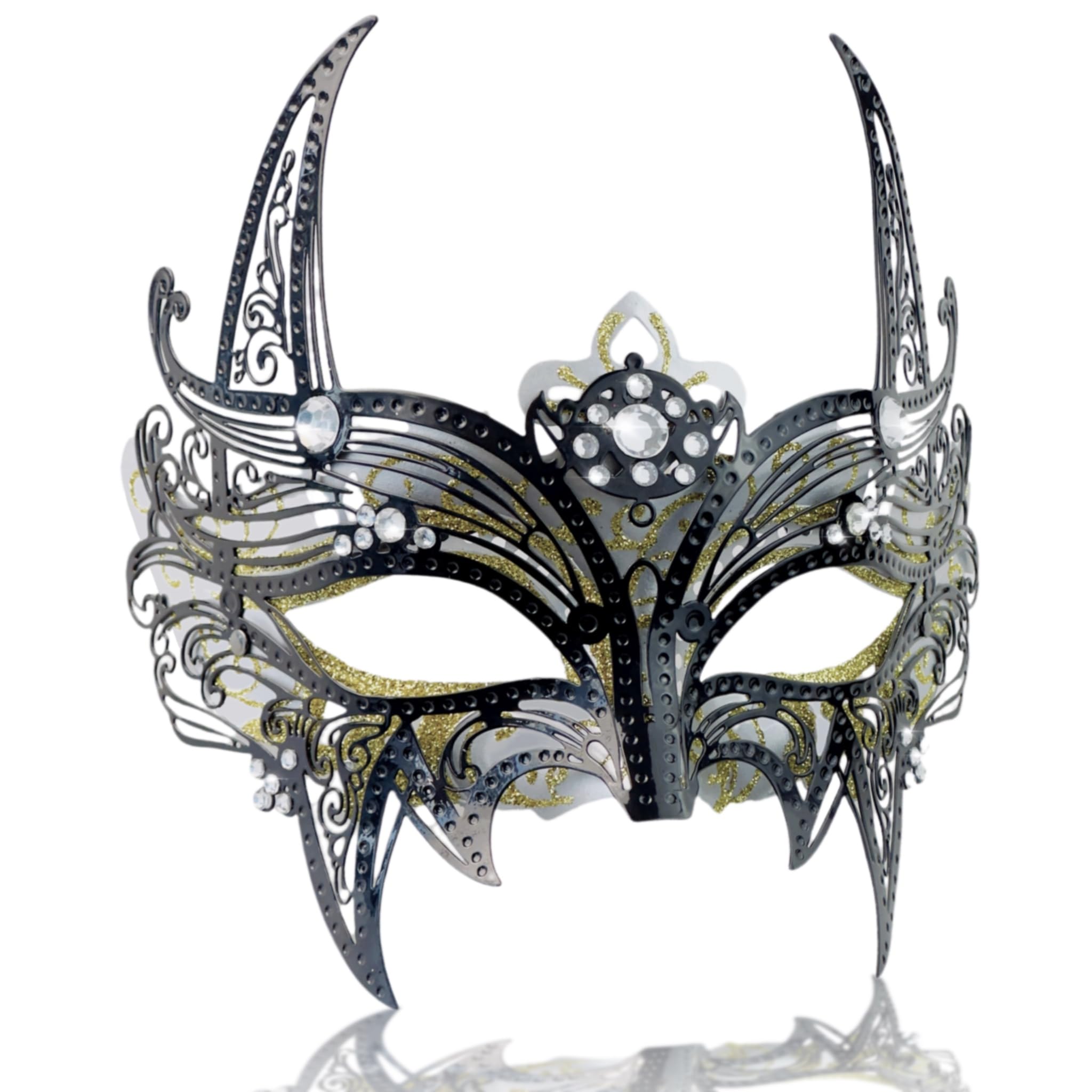 ARK Survivor Women's Sparkling Rhinestone Black and Silver Designer Masquerade Mask She-Devil Mask For Fancy Dress Party Masquerade Ball New Years Mardi Gras Party Hand Painted (Silver Black Artemis)