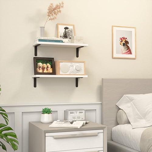 Miniatura 5 de RICHER HOUSE Estantes flotantes de pared, juego de 2 estantes de baño de madera rústica, estante estilo granja para decoración, dormitorio colgante,
