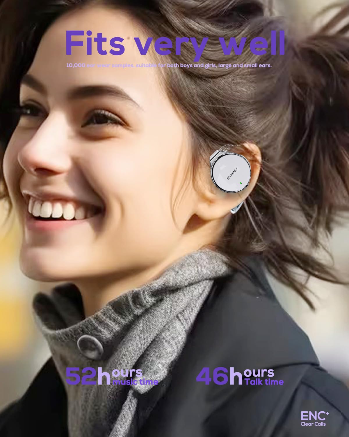 On Ear Cuffie Bluetooth 5.4, Open Ear, senza fili, Bluetooth, cancellazione del rumore, clip on sport a forma di goccia d'acqua, Bluetooth con 4 microfoni, comfort fit