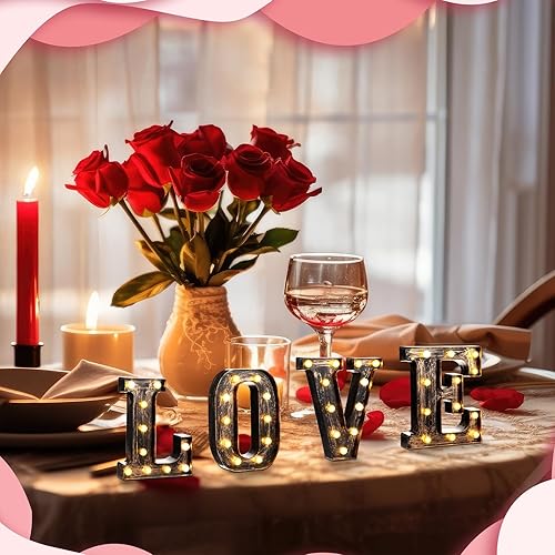 Miniatura 2 de Baquler Letras con luces LED vintage iluminadas, letras rústicas iluminadas con luces, funciona con pilas, letras LED para cafetería, bar, hogar,