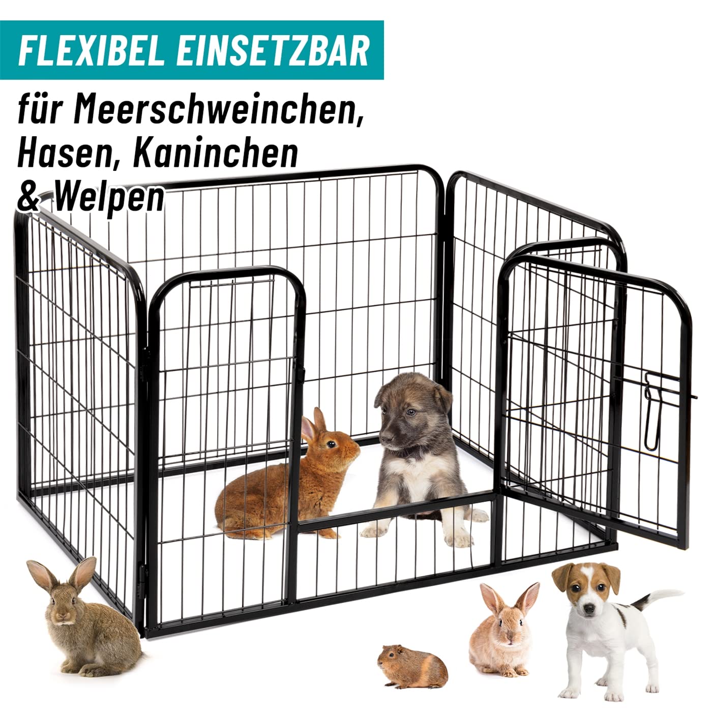 VOSS.PET Welpenauslauf XL mit Bodenwanne, Welpengitter, Kleintier Freilaufgehege 93x63x63cm