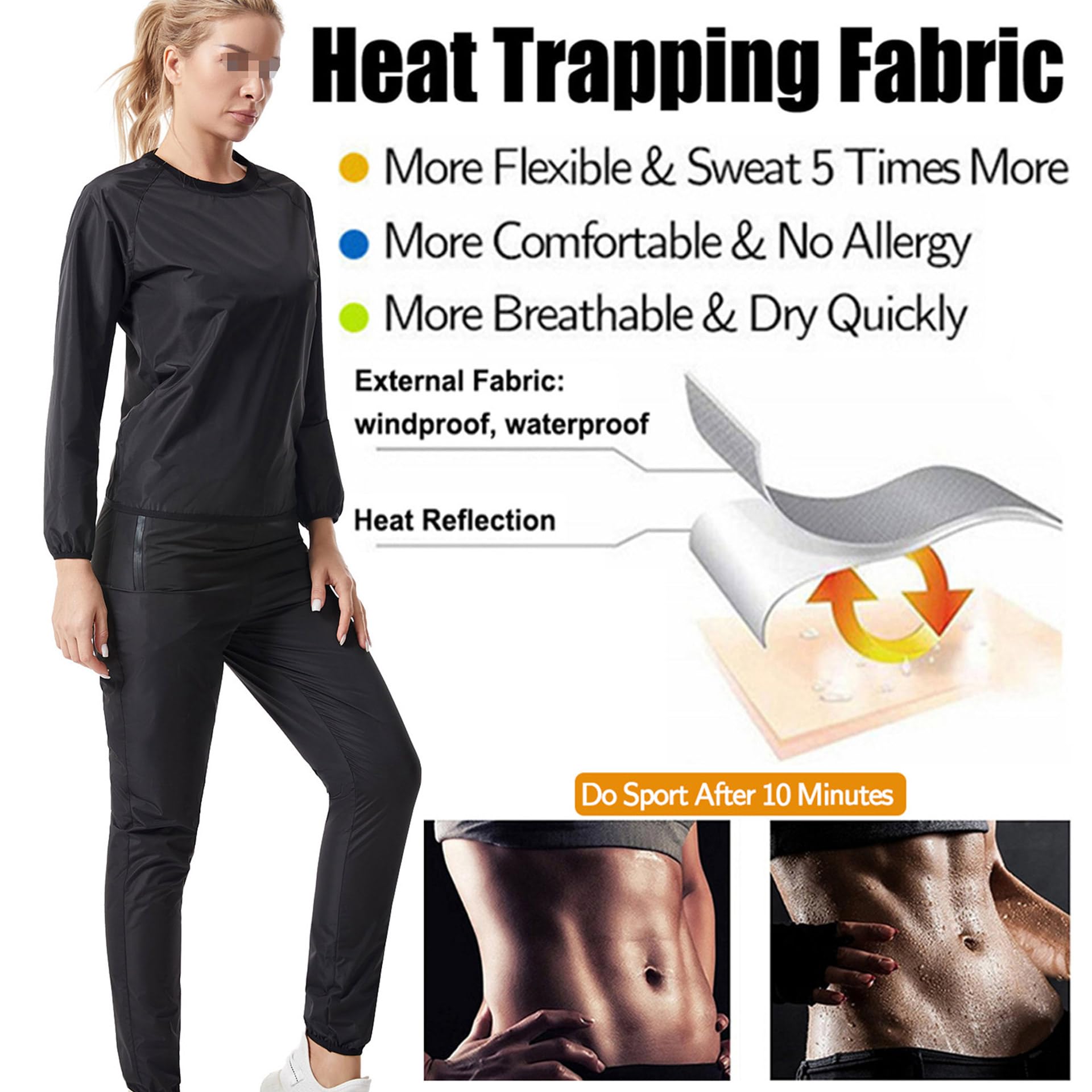 Traje Sauna Mujer Adelgazante, Trajes De Sudoración para Fitness, Fajas Reductoras Mujer Adelgazantes, Traje De Sudor para Yoga Running Conjunto De Camiseta Sudoracion Y Pantalones