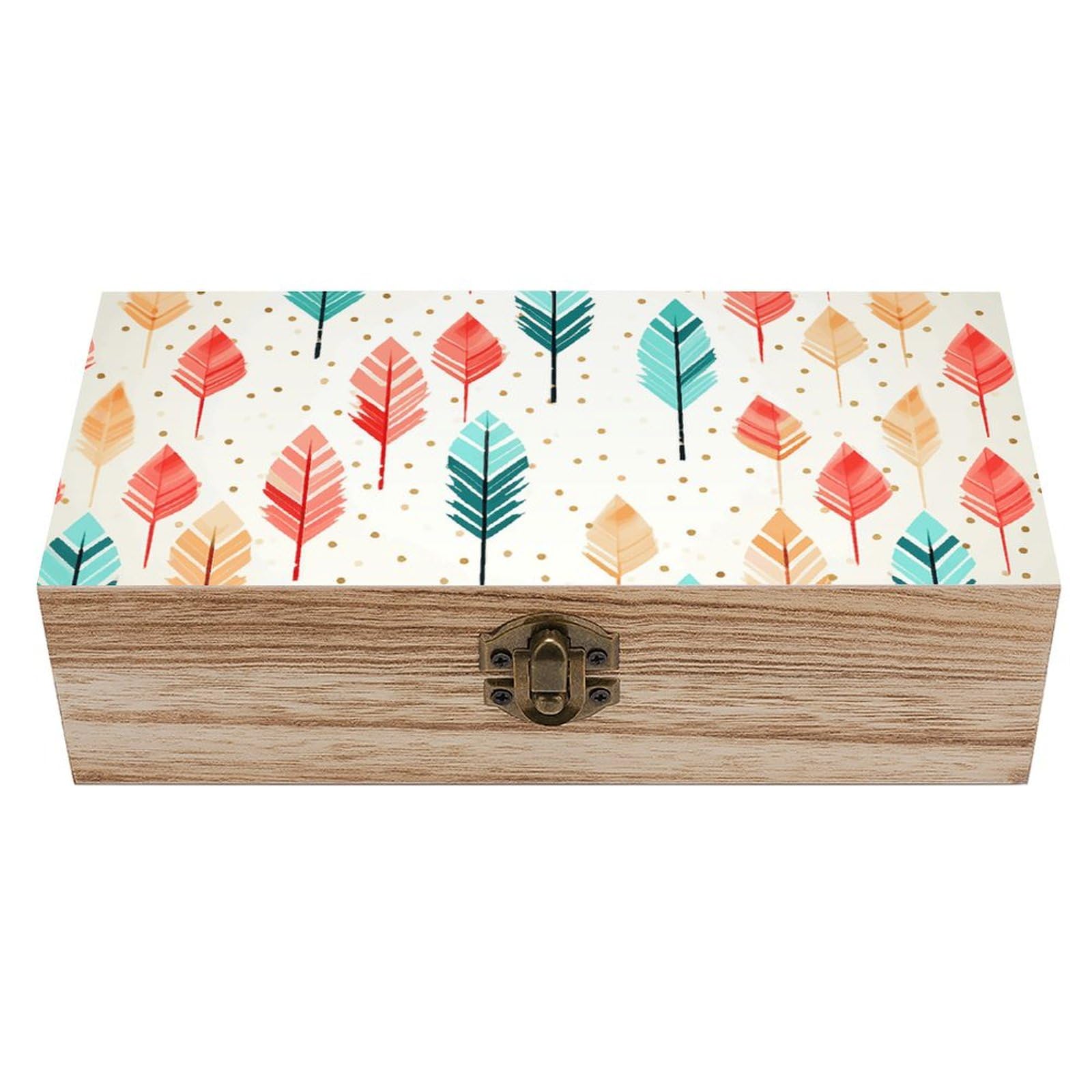 JTREHY Wooden Storage Box Container,Coral And Teal Arrowsprinted Desk Storage Box Room Decoration Box Souvenir Storage Box for Jewelry Gift Storage And Home Decoration