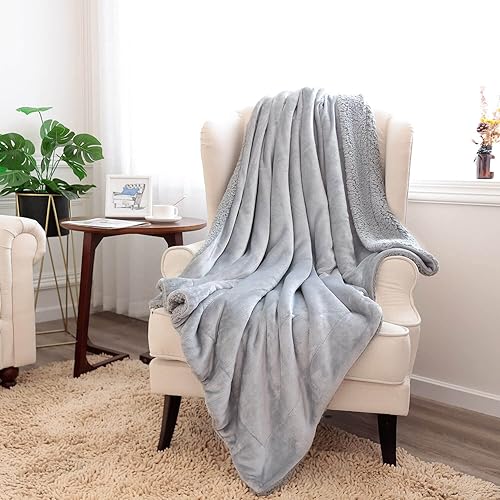 Miniatura 3 de NANPIPER Manta Sherpa suave y mullida, microfibra de felpa cálida, gris claro, 50 x 60 pulgadas