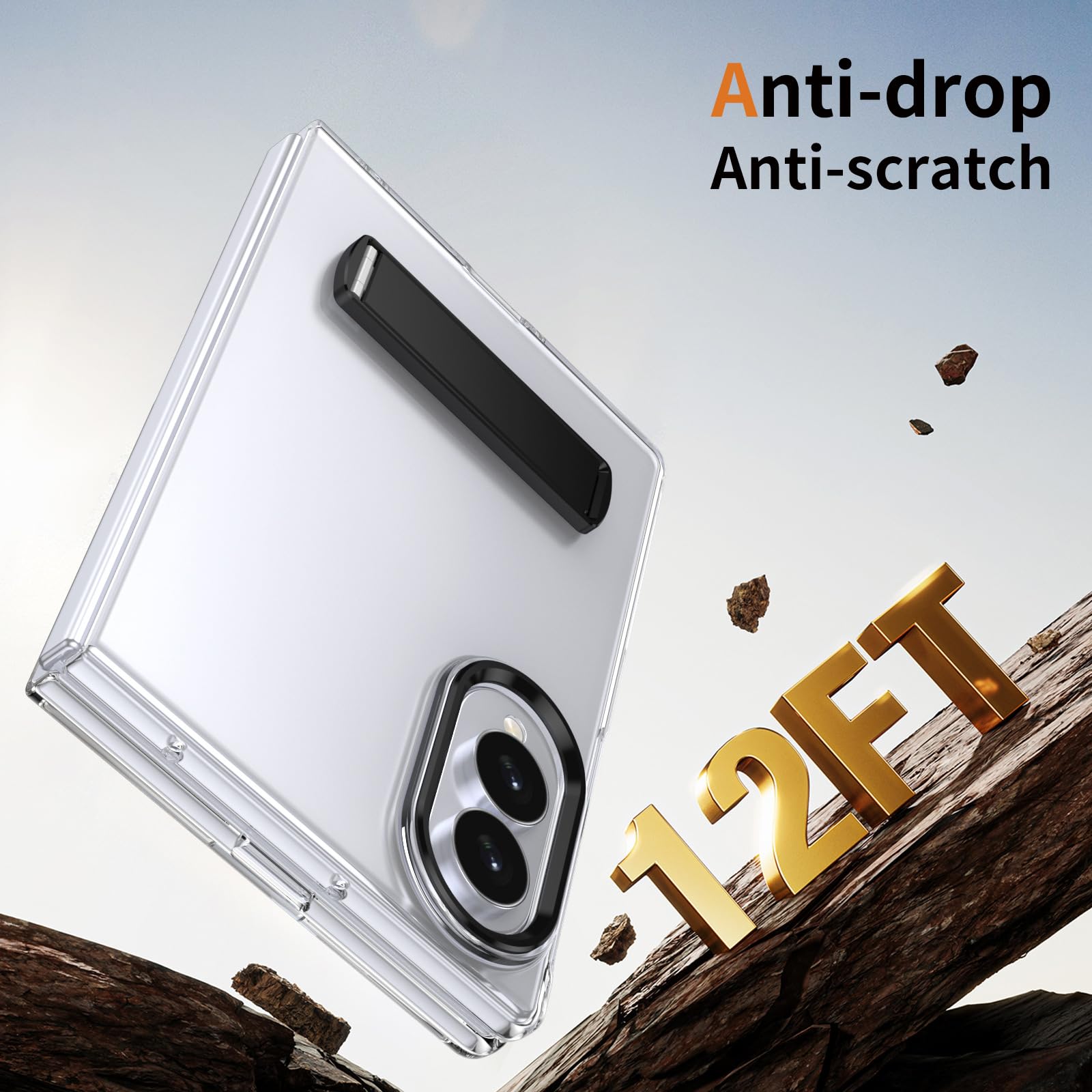 Funda Delgada For Samsung Galaxy Z Fold 8, Soporte De Metal Plegable, Cubierta Transparente Antiamarilleo, Protección De Lente De Pantalla, Soporte De Carga Inalámbrica(Silver)