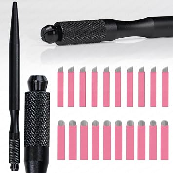 Guapa Professional Manual Microblading Pen Kit with 20 Disposable Microblading Needles - Matte Black/Pink Pen,Ergonomic Design for Eyebrow and Lip Tattooing Kit 1-Black