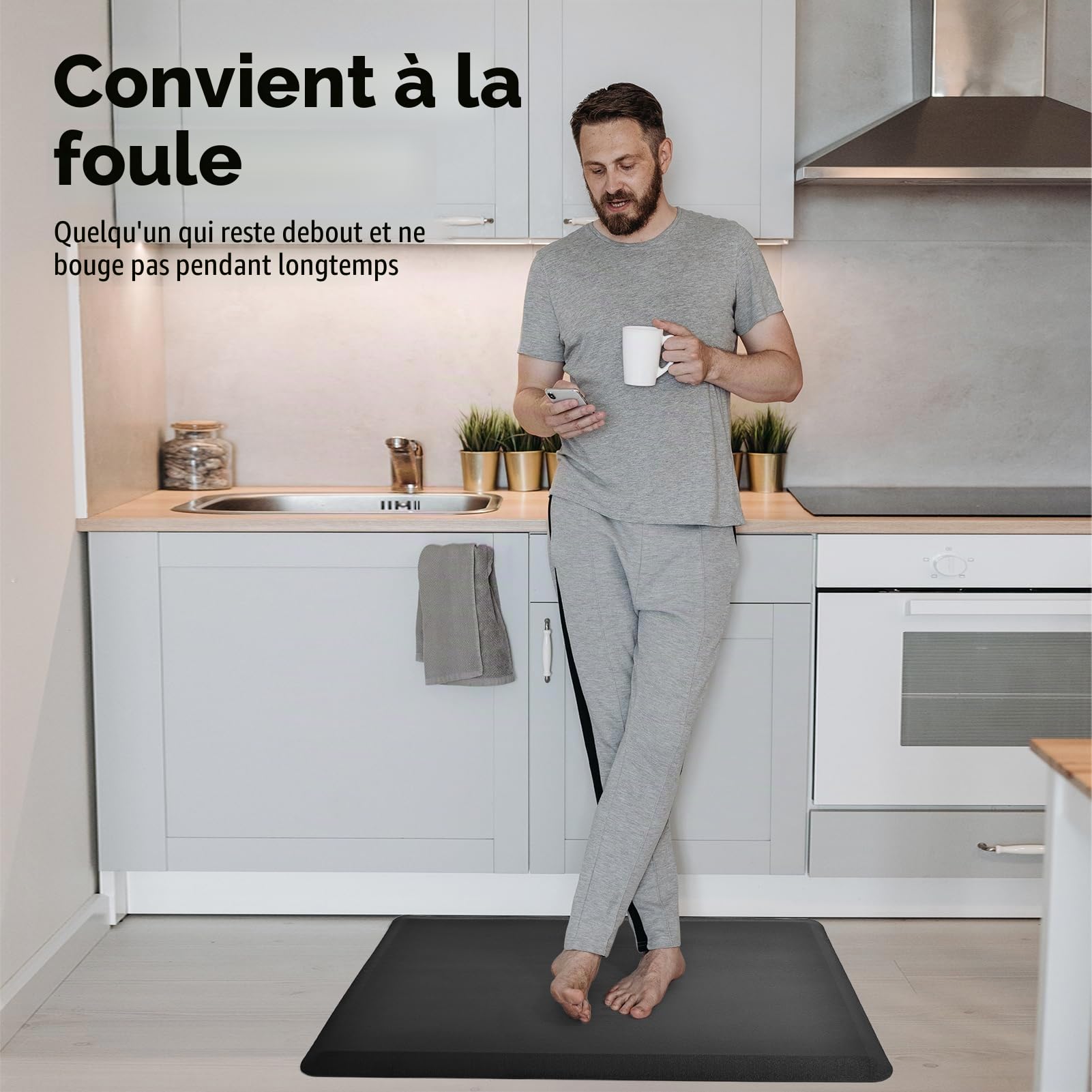 Art3d Tapis de Cuisine Anti-Fatigue d'épaisseur,Tapis de Sol rembourré | 1,9 cm,Pour se Tenir Debout,Pour Bureau, Maison, Bureau,71x44x1.9cm,Noir