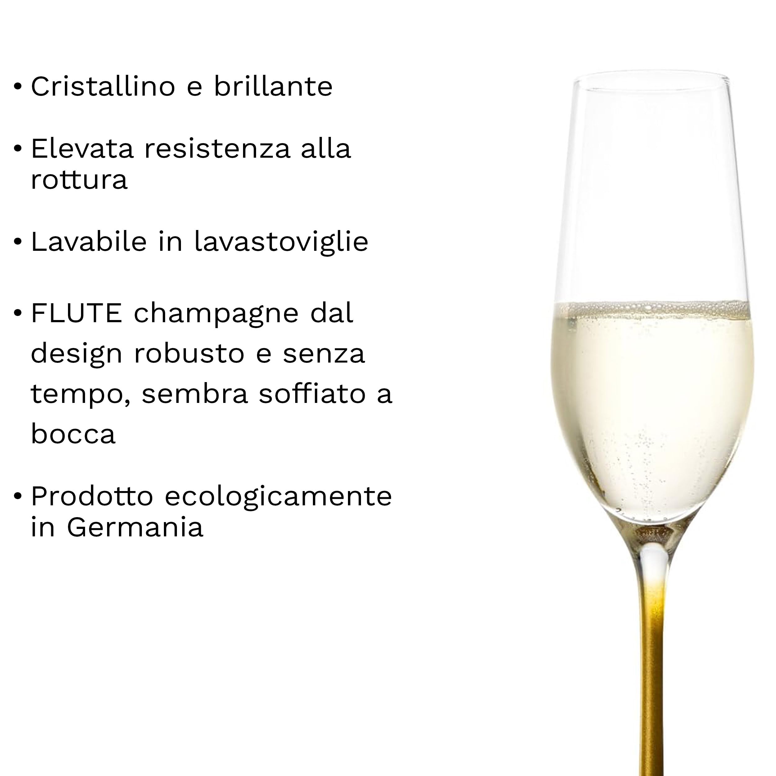STÖLZLE LAUSITZ Bicchieri da spumante Event da 195 ml in oro, set da 6 bicchieri da spumante, in cristallo, lavabili in lavastoviglie, 6 calici infrangibili, come soffiati a mano, di alta qualità