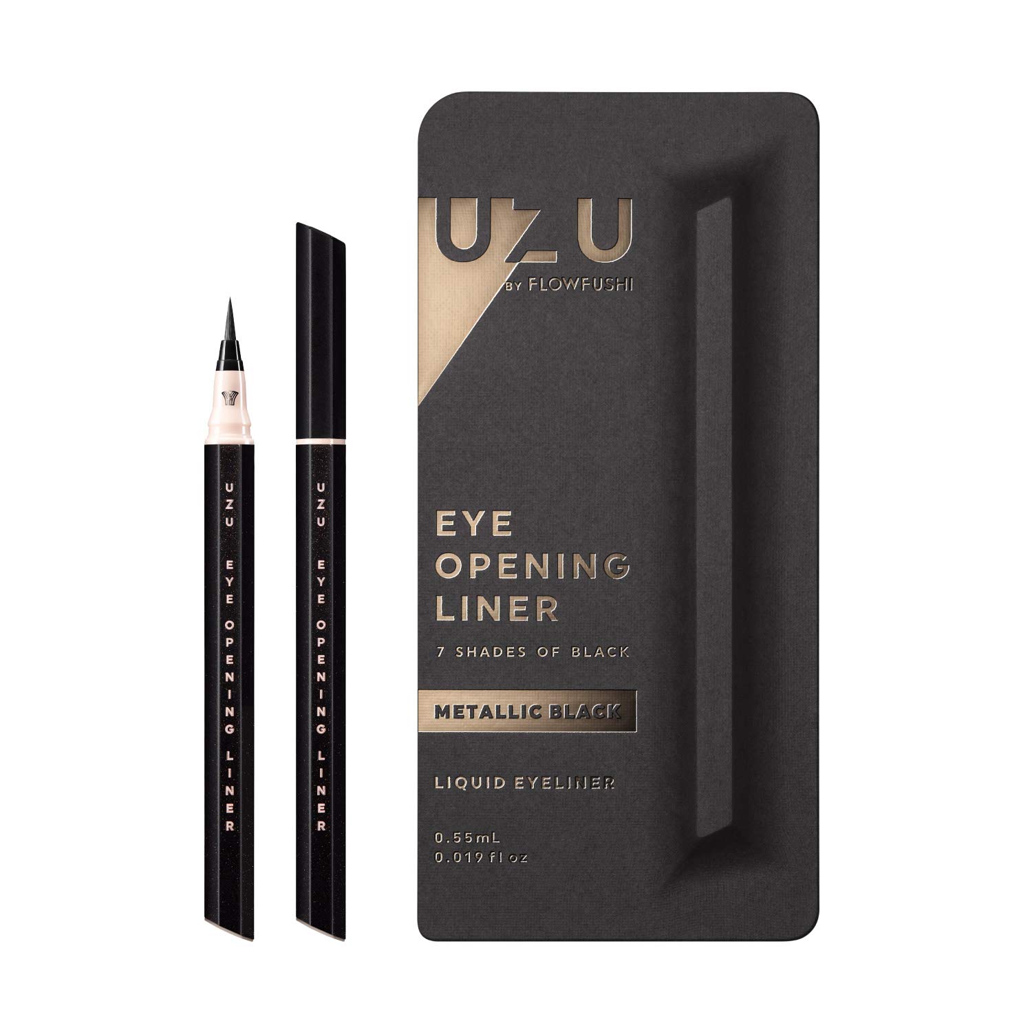 UZU By Flowfushi Seven Shades of Black [Metallic Black] Liquid Eyeliner, Hot Water Removable, Hypoallergenic