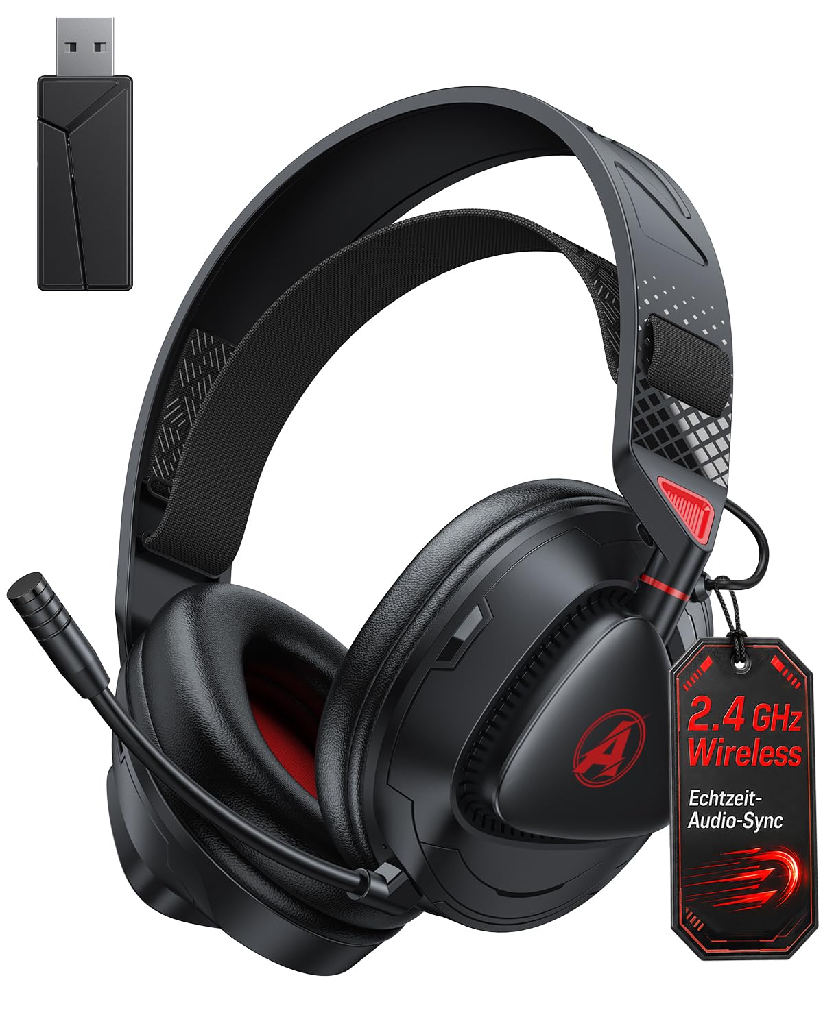 Awinnasey PH3 Kabelloses Gaming Headset für PS5, PS4, PC,Bluetooth-Kopfhörer mit 50 Stunden Akku, Gaming-Headset mit Mikrofon mit Geräuschunterdrückung, RGB Licht, Perlweiß