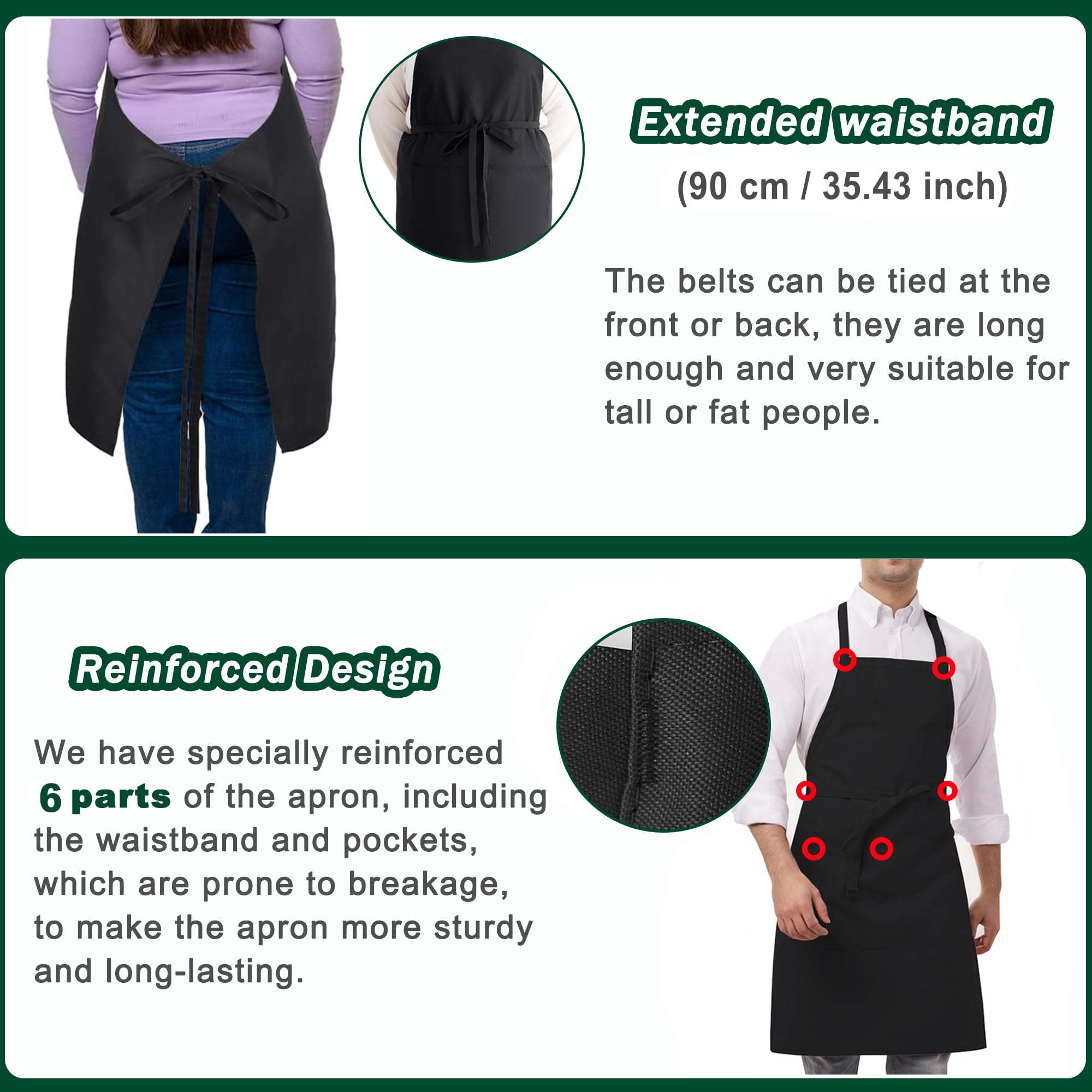 umboom 5 Pack Black Chef Apron, Catering Aprons for Men Women Professional Work Apron for Kitchen Cooking Restaurant, Bistro - Image 4