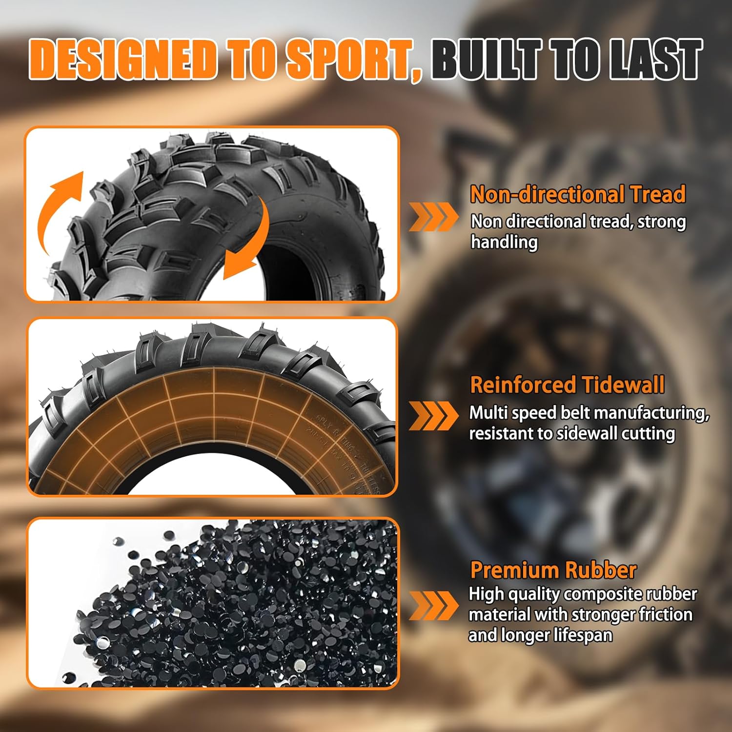 TRIPOWER ATV Tires 26x9-12 Front & 26x11-12 Rear All Terrain UTV Trail Sand Mud Off-Road Tires, 6 Ply Tubeless Full Set of 4