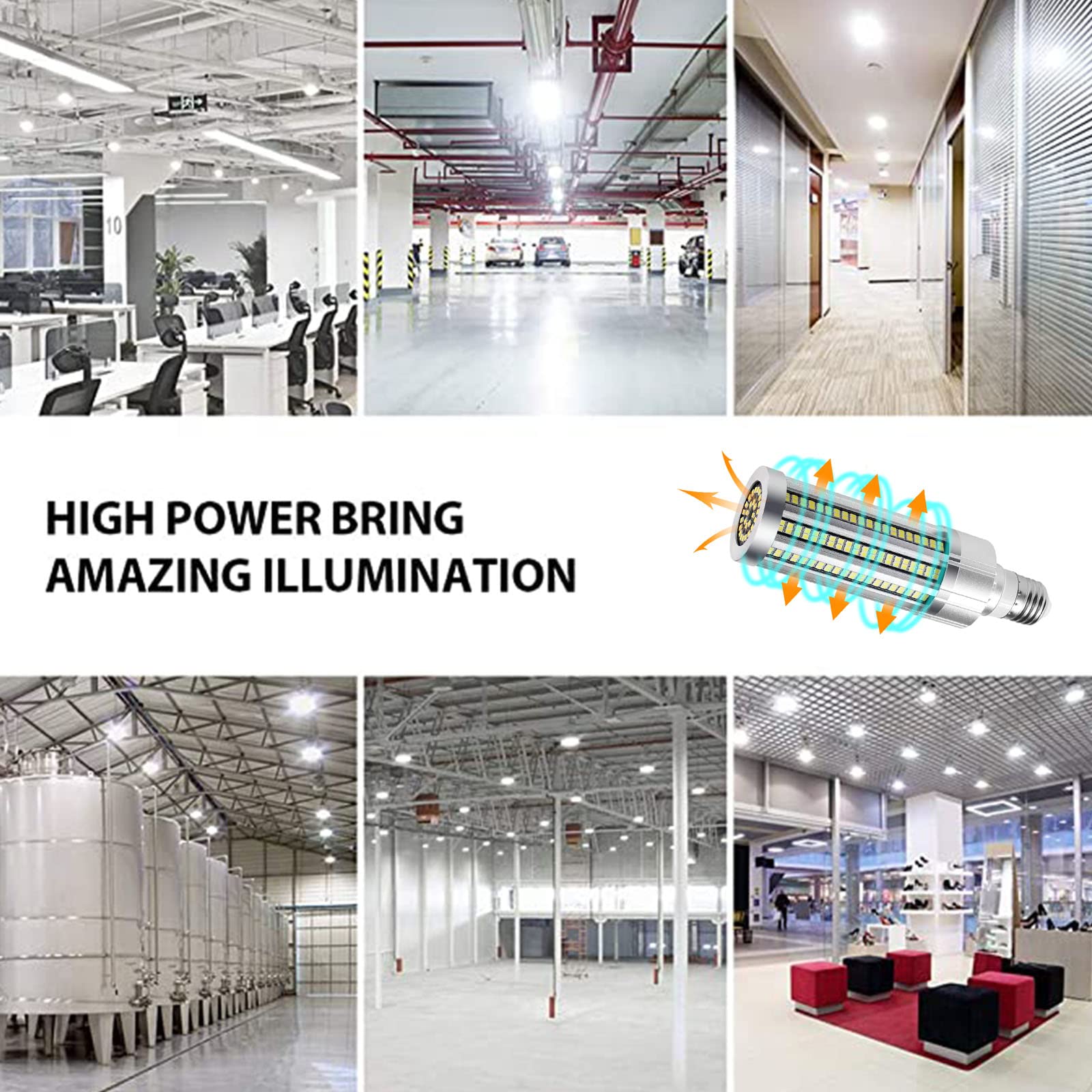 Bombillas LED De Maíz De 25W,187 LED Grado Comercial Super Brillante 6000K 3000 Lúmenes,Adaptador De Portalámparas E27 E39 Adecuado para Garaje, Taller, Cobertizo, Picnic, Camping,Blanco