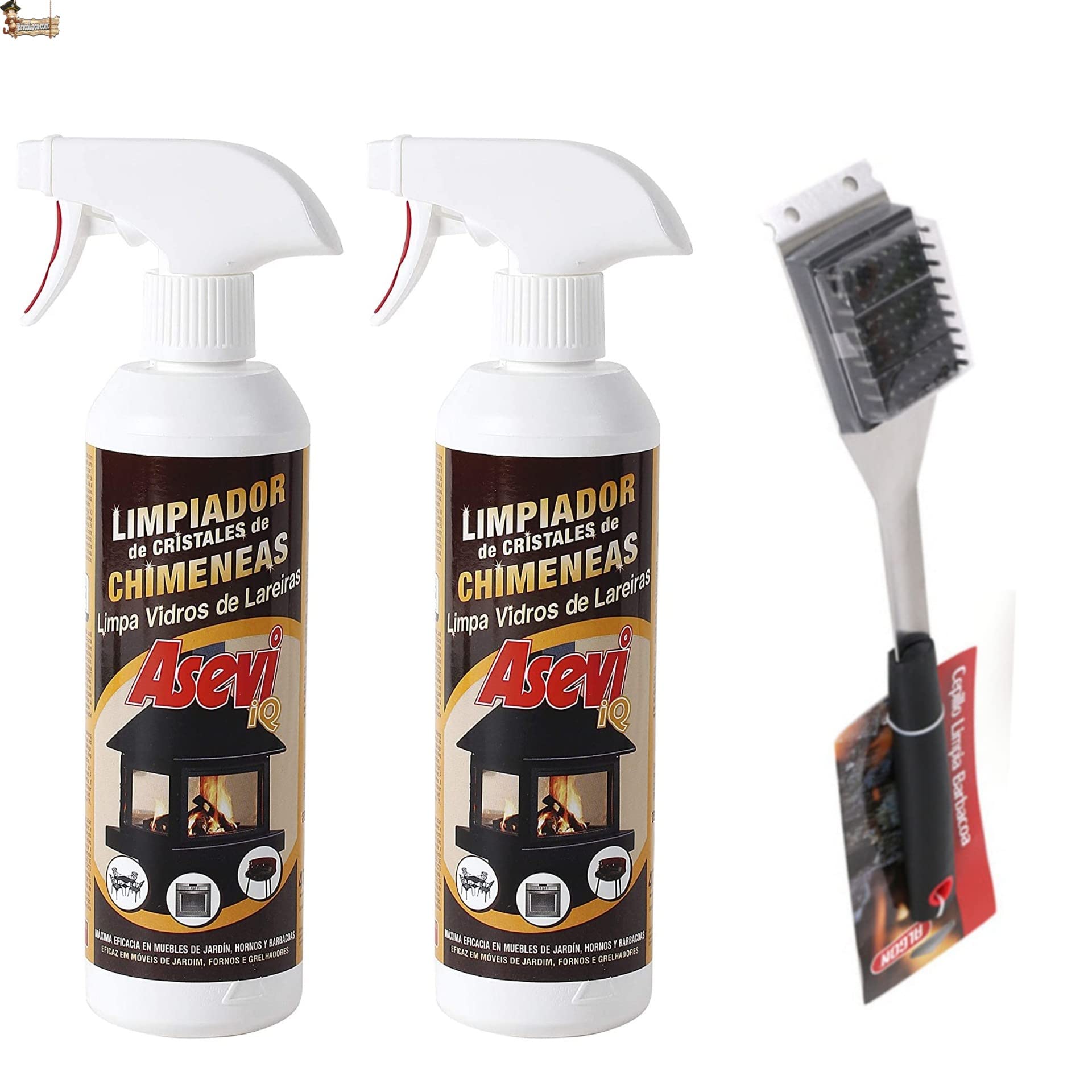 BricoLoco.com Kit de nettoyage barbecue: 1 brosse + 2 spray liquide nettoyateur. Grill, Accessoires d'entretien (2 spray + 1 brosse)