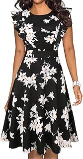 ihot vestido de cóctel para mujer, estilo vintage, con volantes, floral, acampanado, estilo casual, para fiesta