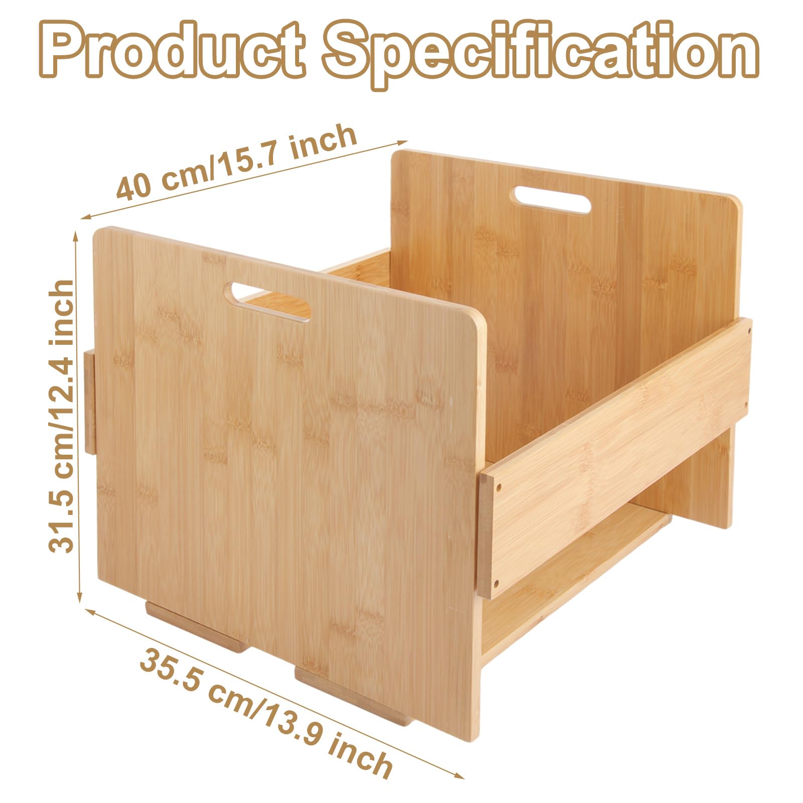 Scatola portaoggetti per dischi grande, 40 x 35,5 x 31,5 cm, in vinile, con manici, scatole in bambù con viti di fissaggio, scatola rustica in vinile per album, audio, riviste, libri