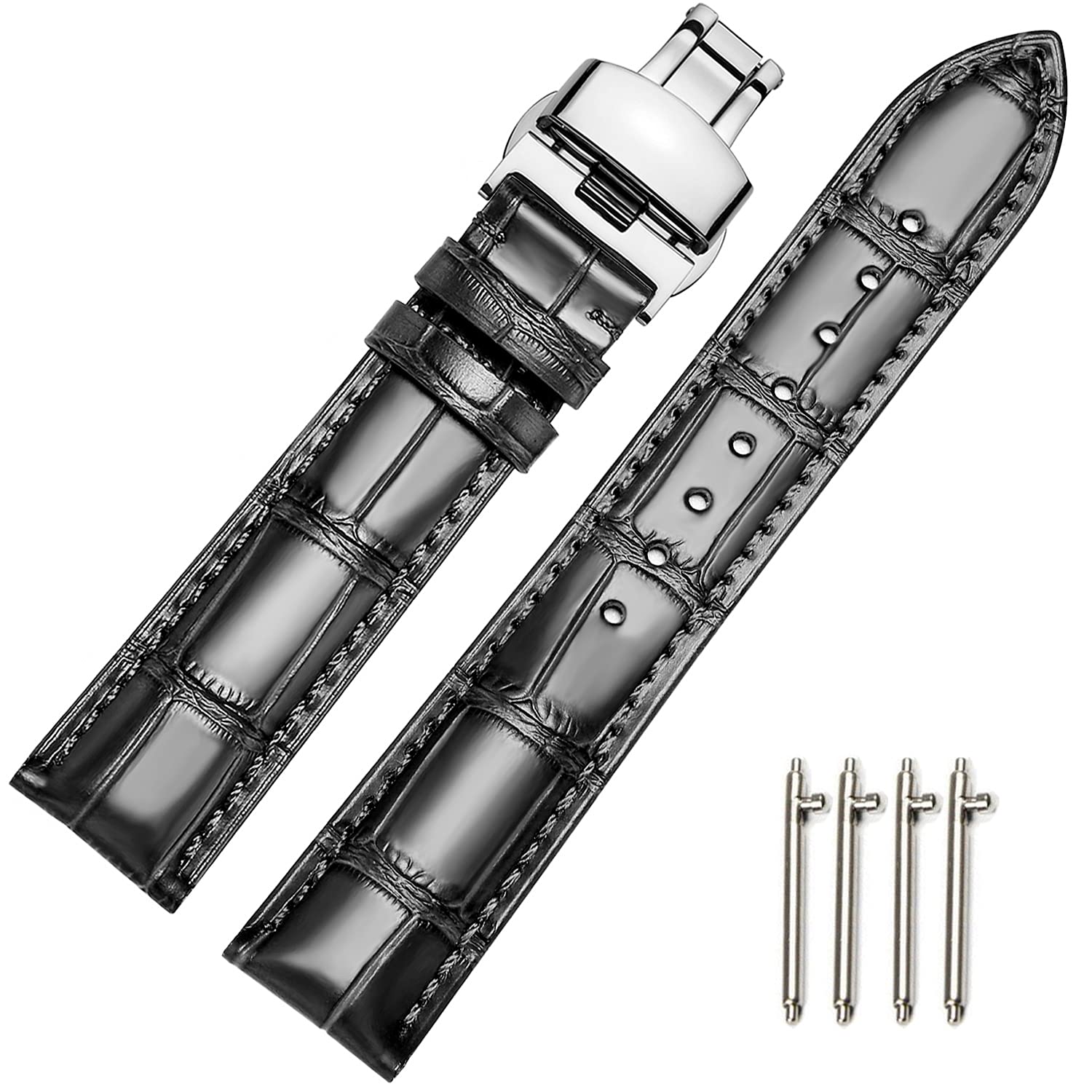 MUENShop Cinturini di Ricambio Vera Pelle Cinturino Barre Rapido Rilascio Fibbia Pieghevole Nero/Marrone/Blu 18mm 20mm 22mm 24mm per Uomo/Donna