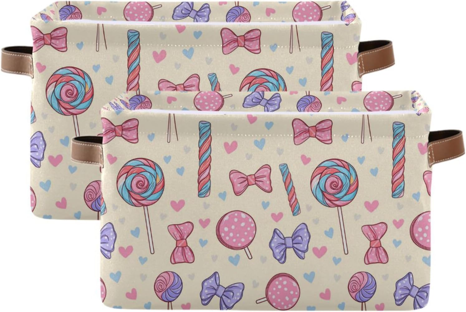 Aslsiy Colorful Sweet Lollipop Storage Basket Bins Yummy Candy Collapsible Storage Cube Clothes Organizer Laundry Hamper with Handles for Home Closet Blankets 1 Pcs