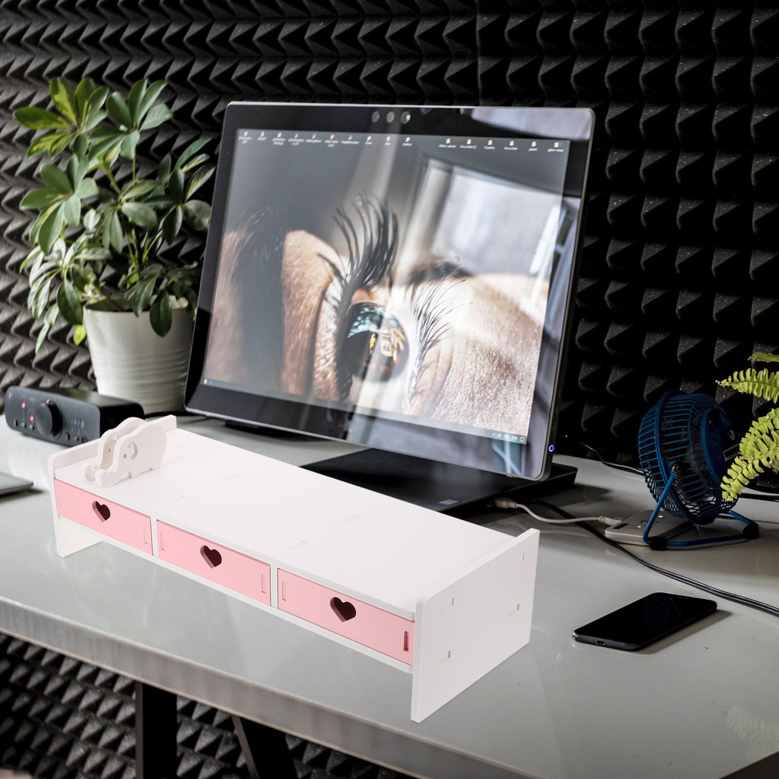 LIFKOME Supporto per computer portatile, 1 supporto piatto, utile scaffale da scrivania, monitor per computer portatile, supporto riser, robusto con cassetti in PVC, supporto per monitor con cassetto