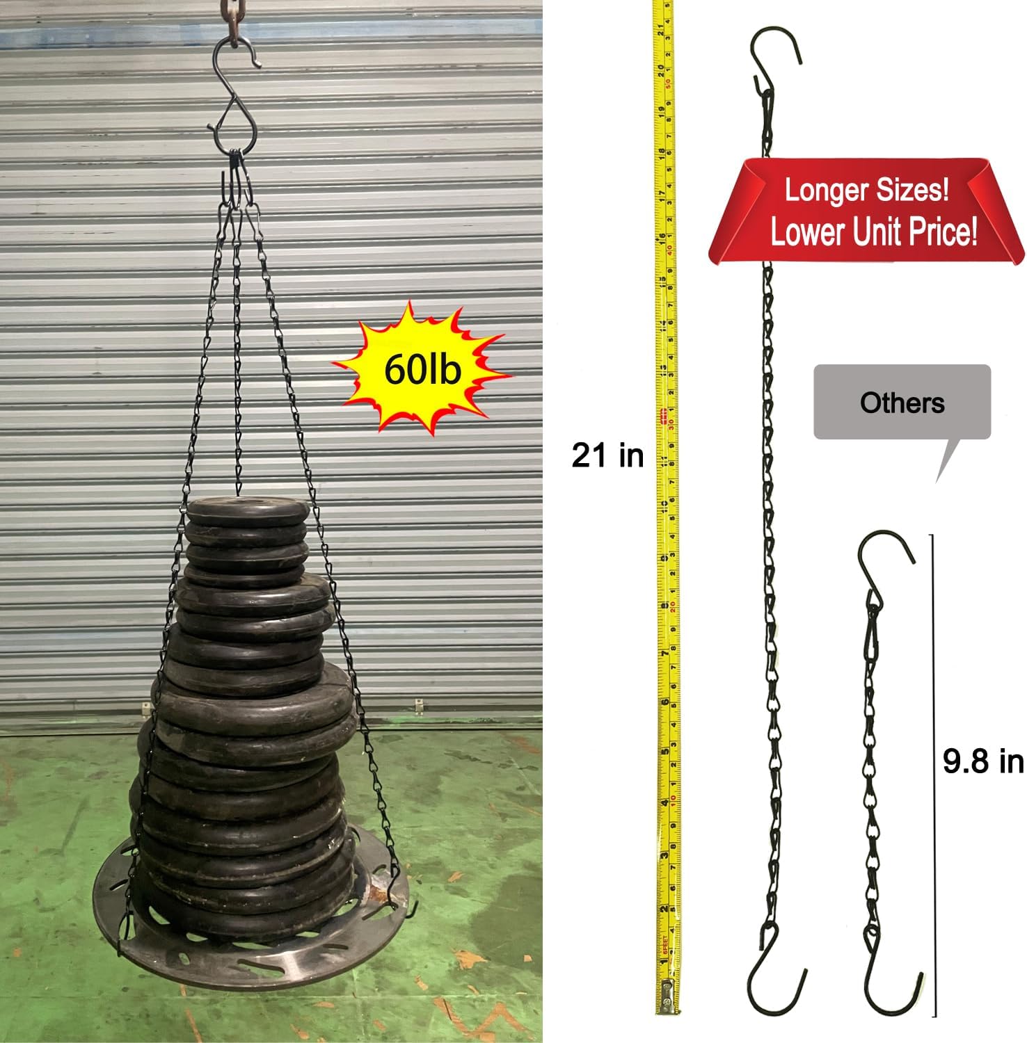 Adjustable Hanging Chain with Hooks, 21 Inch, Black, 10 Pack