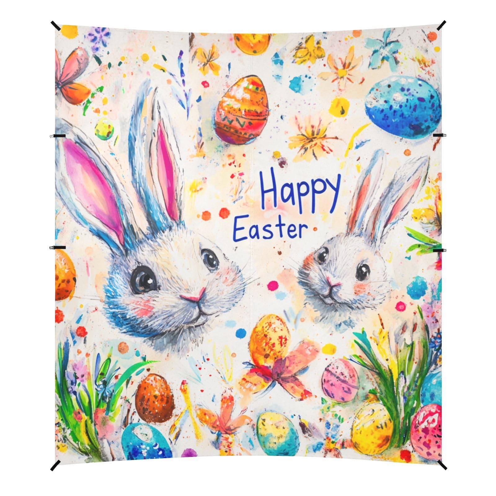 Happy Easter Bunny Carrots Lily Daisy Egg2 Beach Canopy UPF50+ Water-Resistant Sun Shade Includes Sand Shovel, Sandbags, Stability Poles for Backyard and Camping