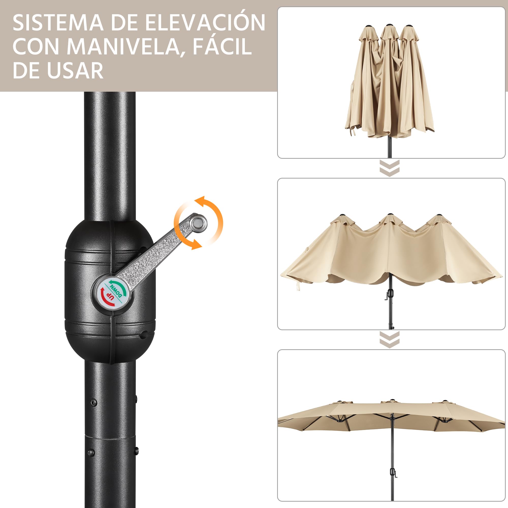 Yaheetech Sombrilla de Jardín con Base 12 Varillas Extragrande 447x265cm | Dodecagonal Grande,Protección UV,Mástil de 4,8 cm, Incluye Base y Bolsas de Arena,Ideal para Terraza/Patio/Piscina/Fiestas