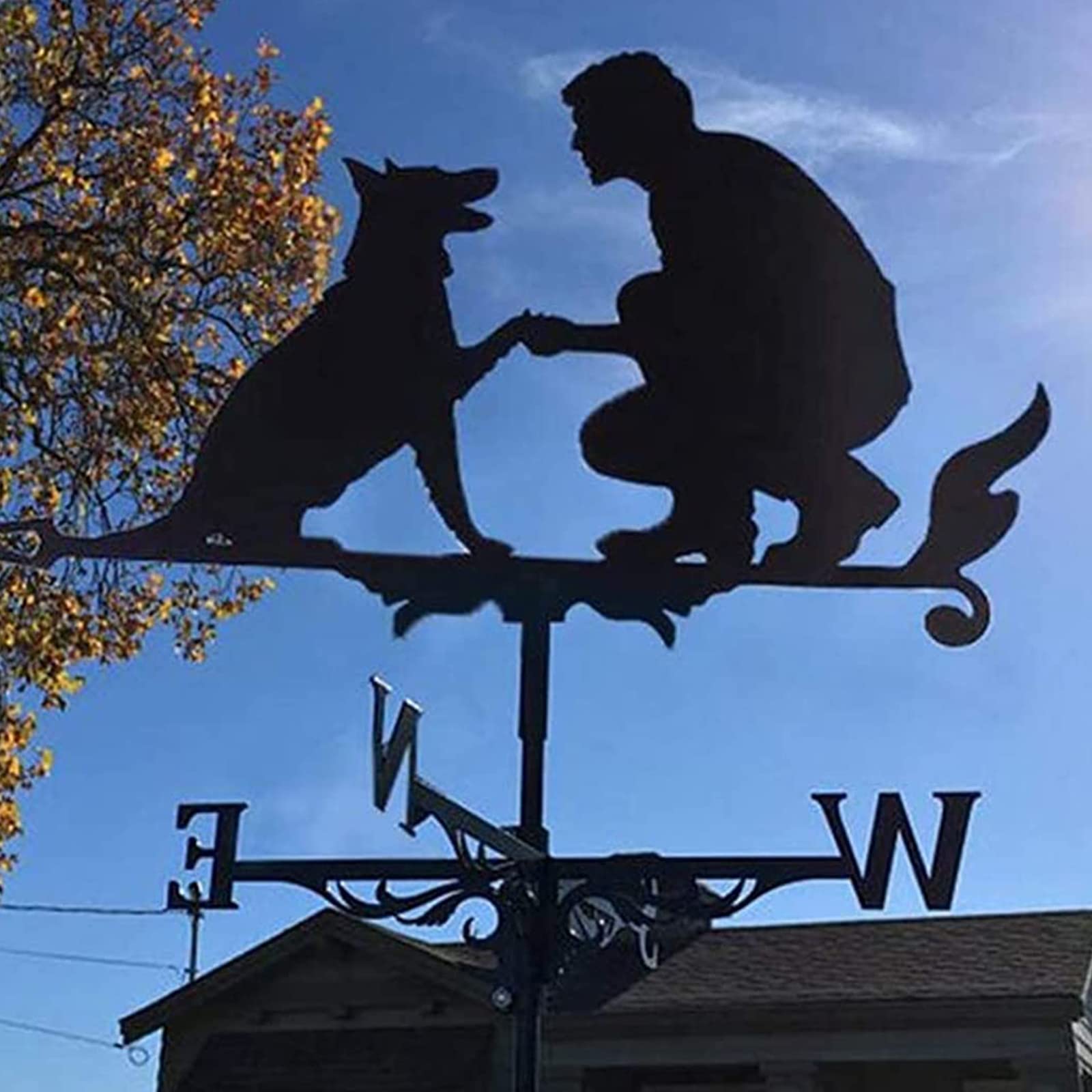 Weathervane wiatrowskaz ogrodowy człowiek i pies wiatrowskaz z drążkiem dachowym kierunek wiatru zewnętrzny metalowy wspornik wiatrowskaz ogrodowy dekoracyjny wiatrowskaz