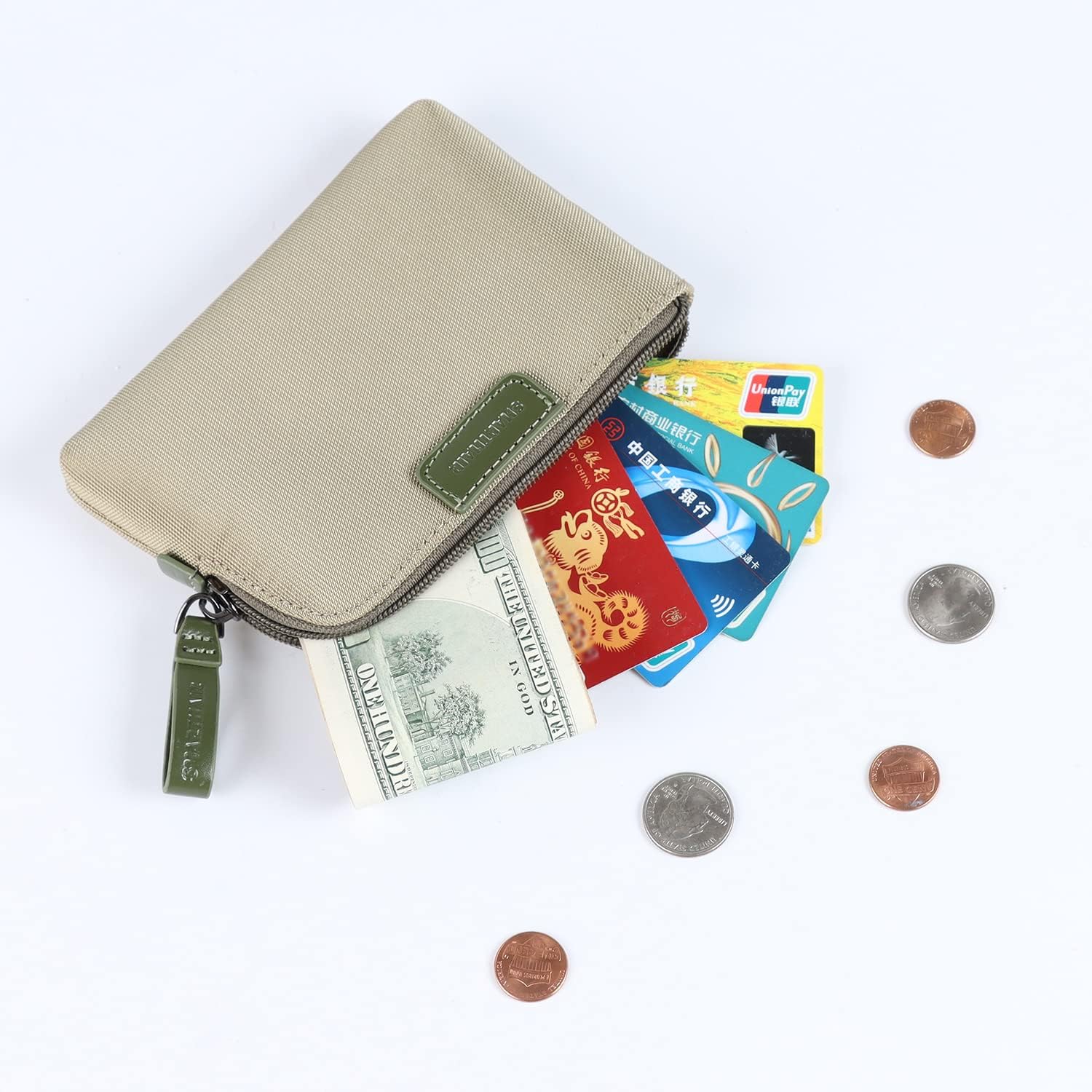 Coin Purse Change Wallet Pouch Nylon Card Holder for Women,Green,(Gift wrapping - Image 4