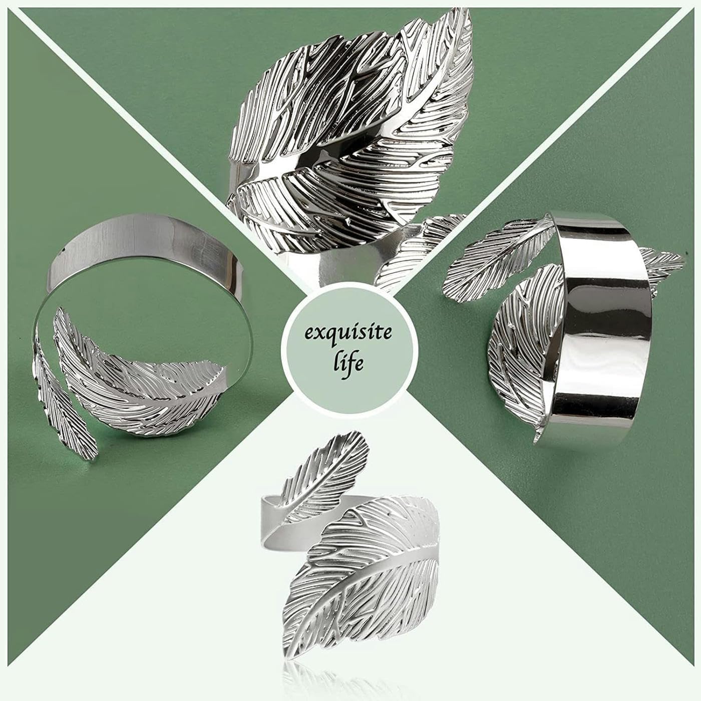 Tischdekoration Handwerk, Serviettenringe, 60 Stück, Mehrfarbig, Blatt-Serviettenschnalle, Hochzeitsbankett, Tischdekoration(Silver)