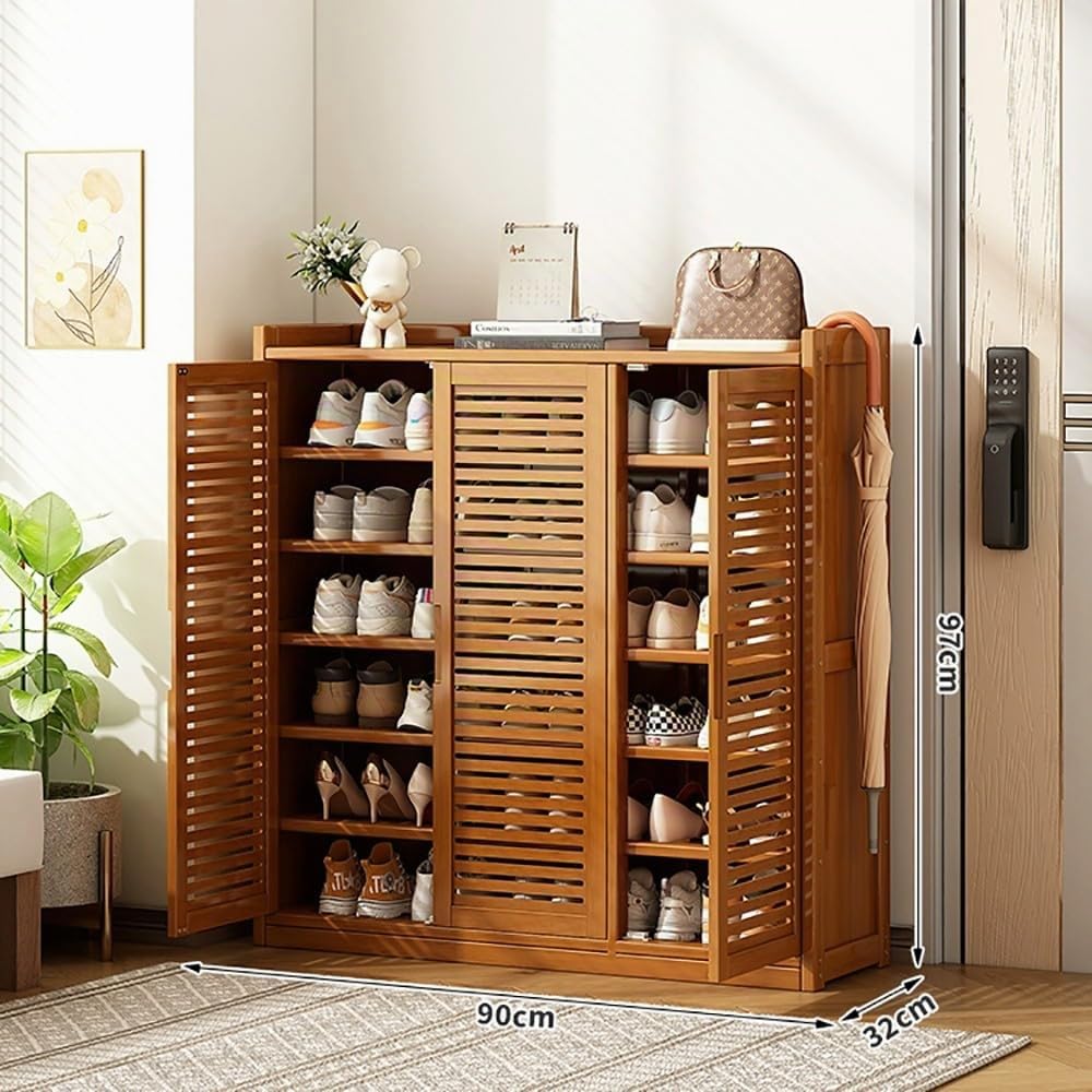 Zapatero de Bambú, Organizador Almacenamiento de Zapatos Multiuso, Panel de Puerta Transpirable, Zapatero con Estantes y Cajón para Sala De Estar, Dormitorio, Armario del Pasillo
