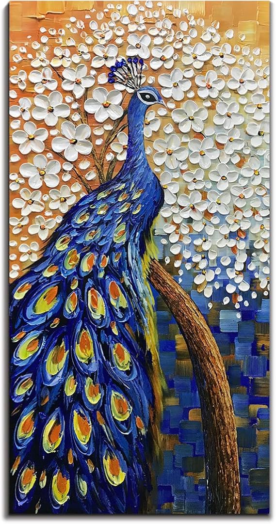Yotree Paintings, 24x48 Inch Paintings Peacock with Tree Oil Hand Painting Painting 3D Hand