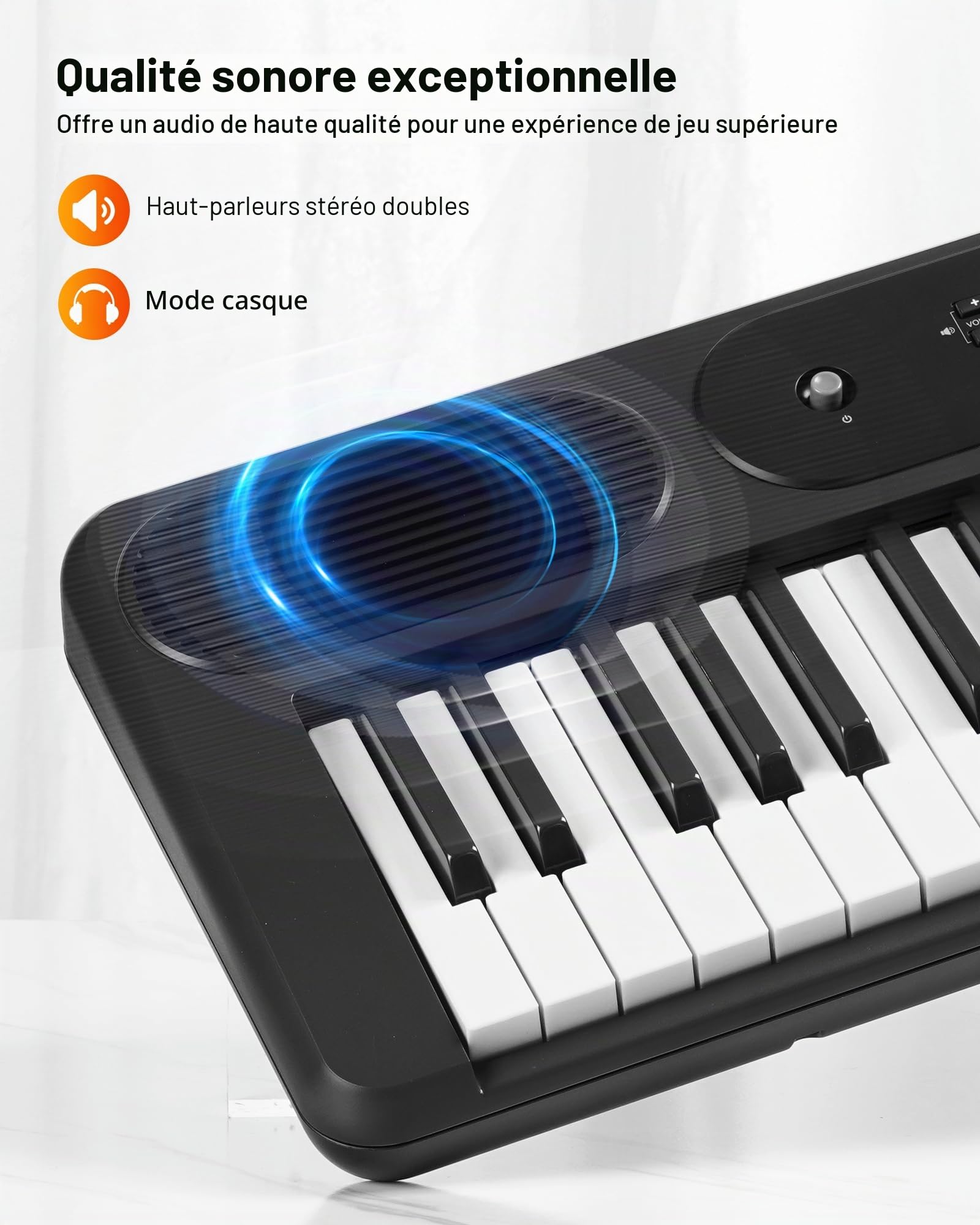 LEKATO Piano numérique 61 touches avec support, clavier électronique pour débutants, touches éclairées, écran LED, modes d'apprentissage, pupitre, noir