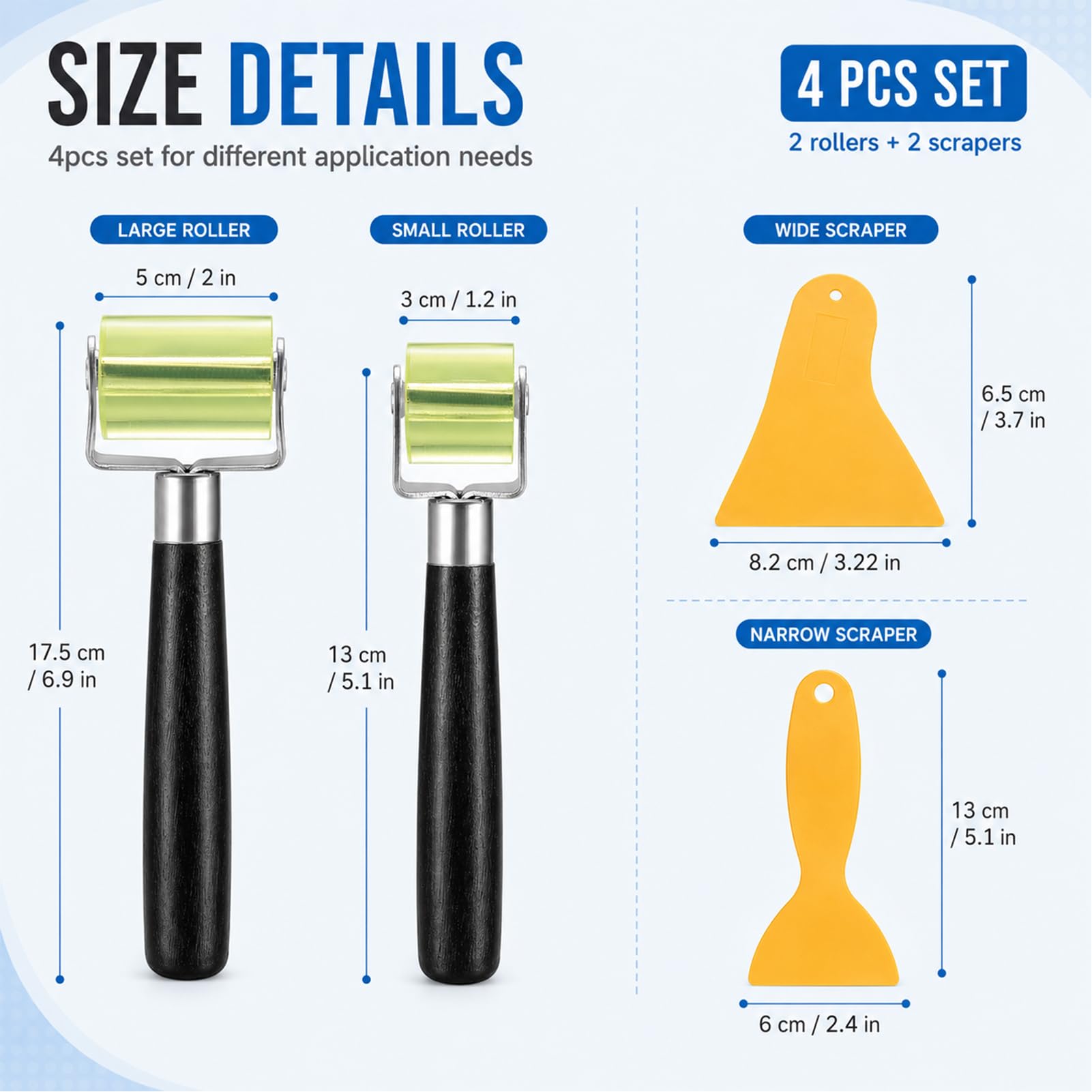 Set di 2 rulli di pressione con 2 raschietti, rullo di pressione manuale, rullo di pressione per guarnizioni dei bordi, rullo di pressione manuale in silicone, set di rulli a pressione parziale per