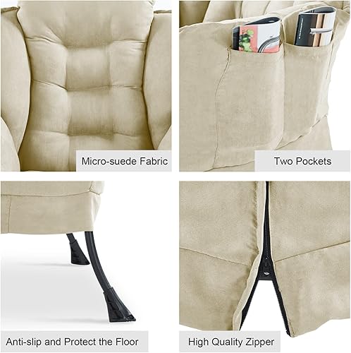 Miniatura 4 de Silla perezosa moderna, sofá individual perezoso, cómodo sillón reclinable, sillón suave con bolsillos laterales, cojín grueso, marco de acero de