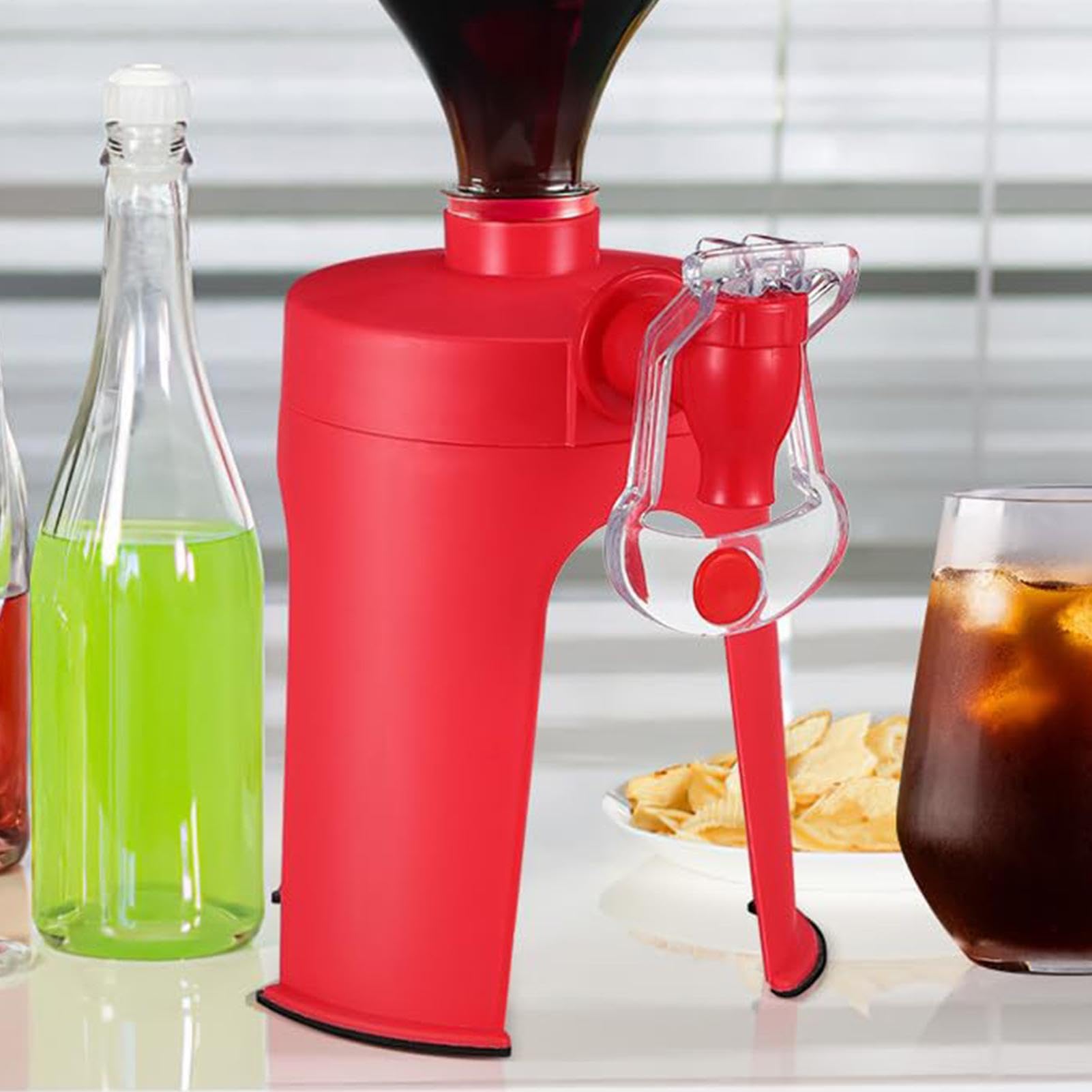 Soda Dispenser – ABS 12x17cm | Hand Pressure Inverted Cola Drinking Saver, Compact Soda Dispenser Gadget For Home Bar Accessory, Camping Picnic | For Parties Outdoor Events And Daily Use