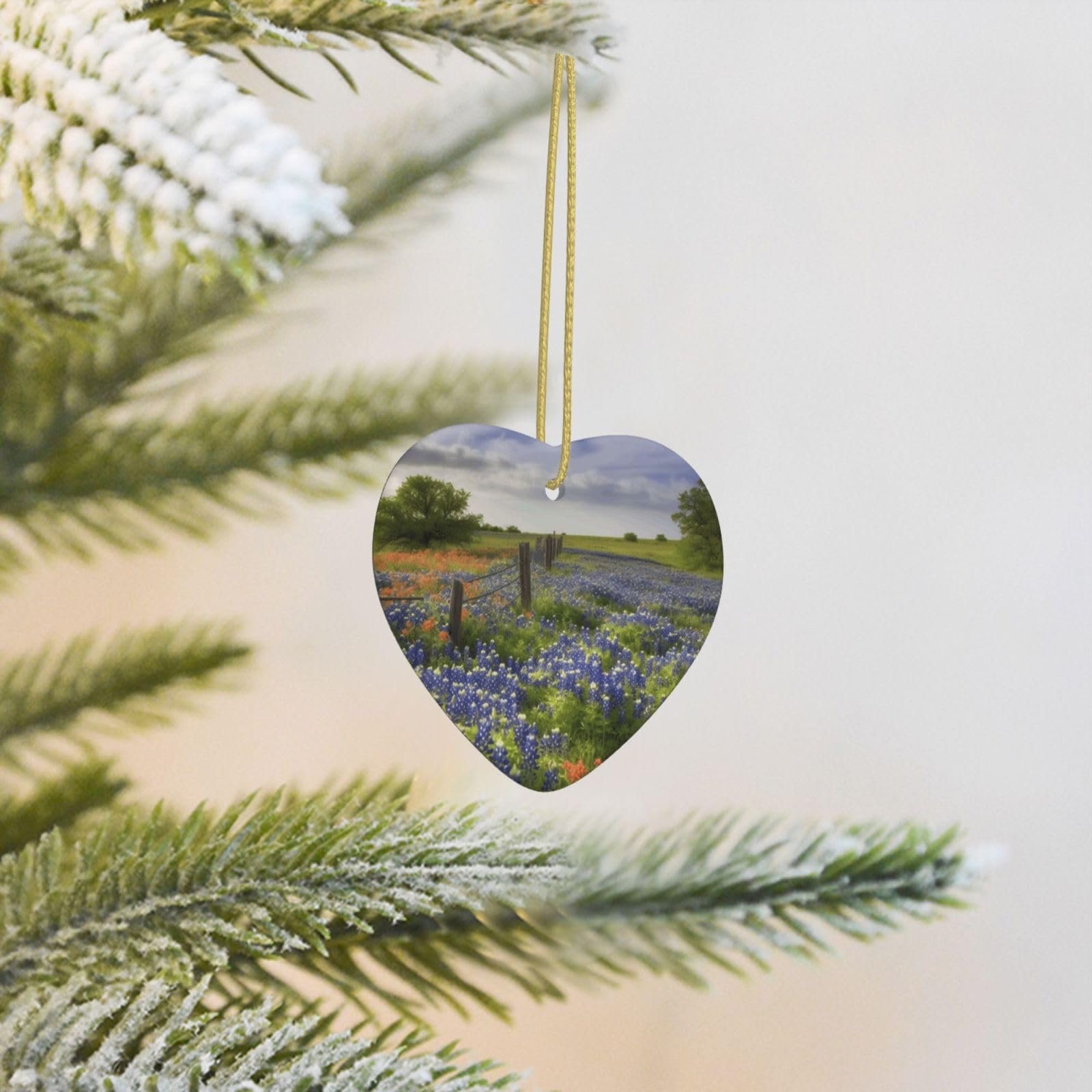 2025 Christmas Tree Decoration Hanging Heart Ornament Texas Bluebonnets Scenery Ceramic Ornaments Christmas Tree Decorations Round Pendants for Xmas Tree Winter New Year Party Supplies