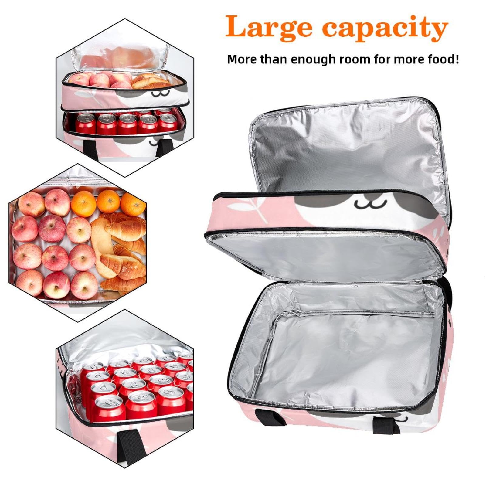 Grand sac à déjeuner isotherme pour homme et femme, double couche, étanche, étanche, réutilisable, sac fourre-tout pour le travail, l'école, le pique-nique, la plage, le camping, les voyages, motif