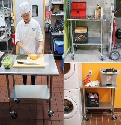 Vista 78 de AmGood Mesa de acero inoxidable de 24 pulgadas de largo x 18 pulgadas de profundidad con ruedas