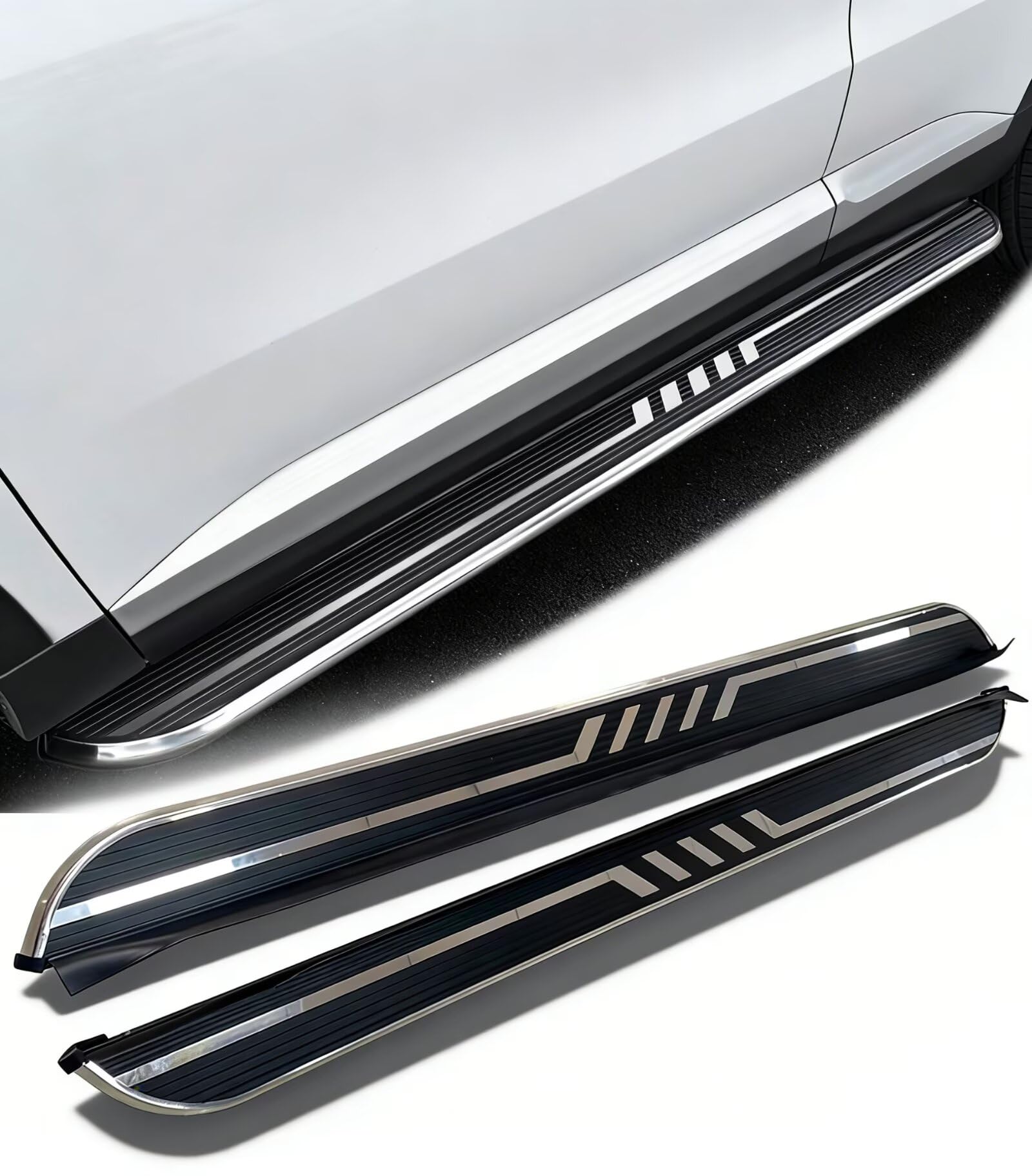 Deski do biegania do Chery TIGGO 4 PRO 2020-2026, 2 szt., aluminiowe stałe stopnie boczne (z uchwytem), zestaw bez wiercenia, zestaw śrub | DIY Project SUV, akcesoria do szyn, srebrne (1 zestaw) (ZYU)