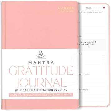 Gratitude Journal For Women & Men - Mental Health, Self Love & Self Care Journal - Pink - 5.8 x 8.3 - Mantra Planner