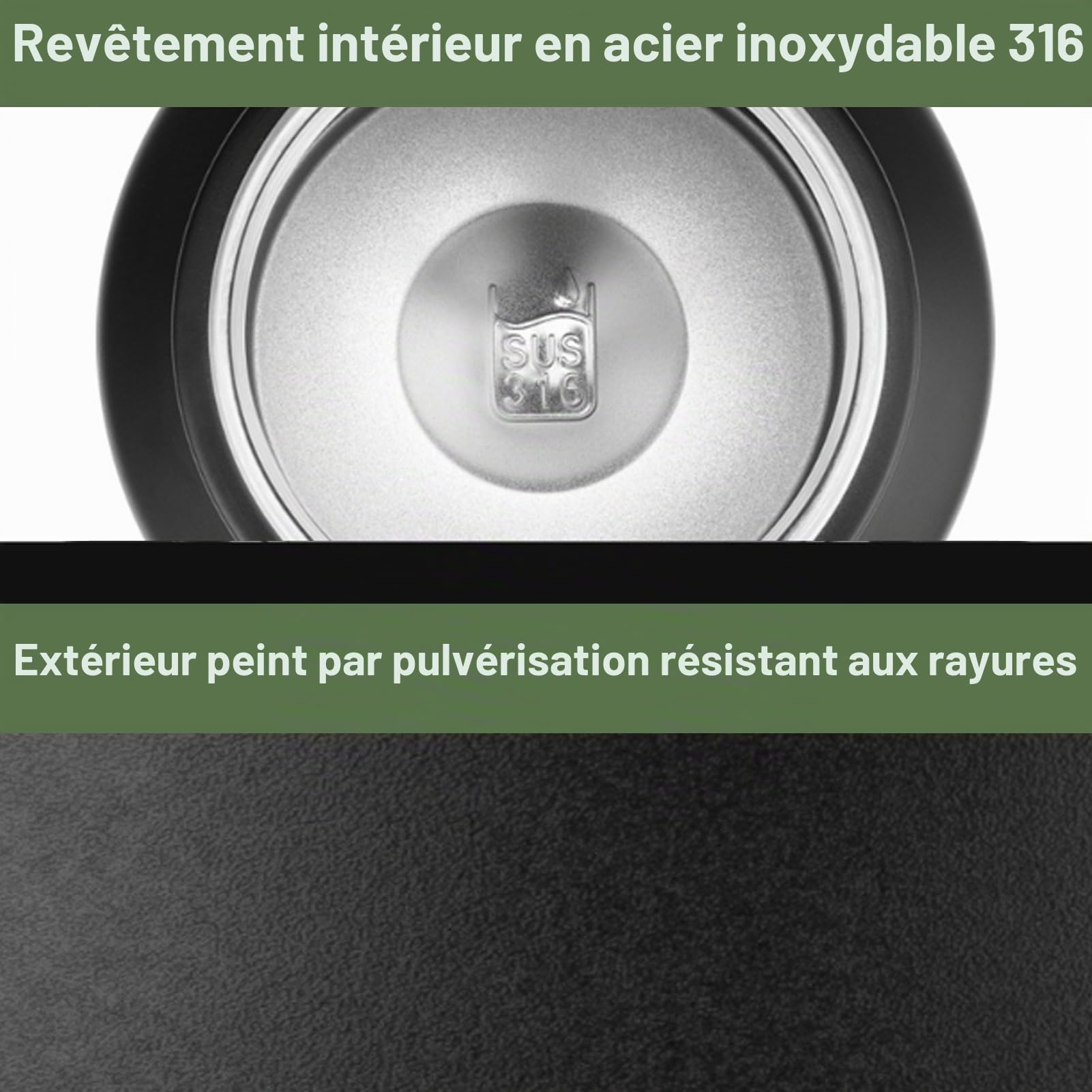 Denash Bouteille D'eau Isolée 3L, 316 Foldage Thermique en Acier Inoxydable avec Bouche et Poignée (BLACK)