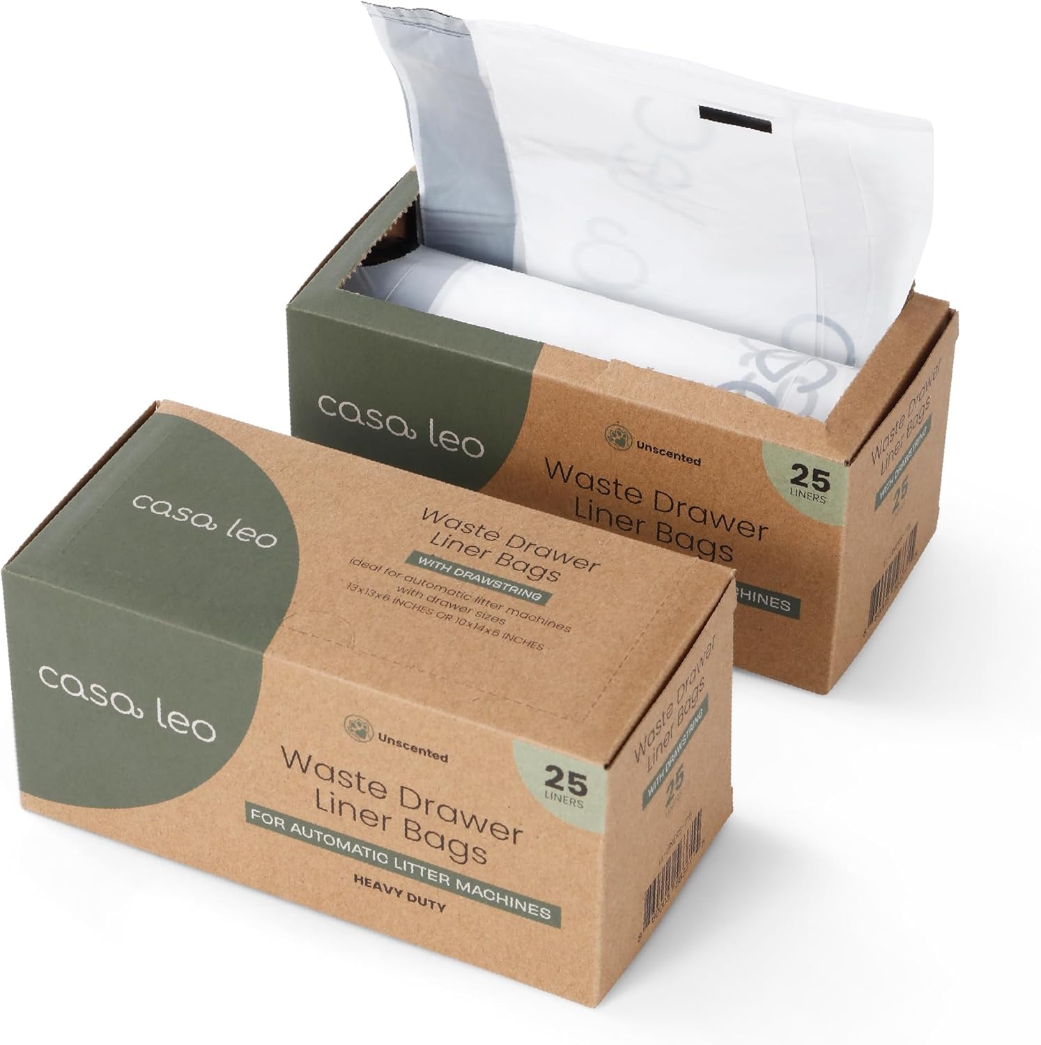 Leo's Loo Too by Casa Leo I Waste Litter Drawer Liner Bags for Automatic Litter Boxes I Heavy Duty 2mil Thick with Drawstring I Unscented 50 count