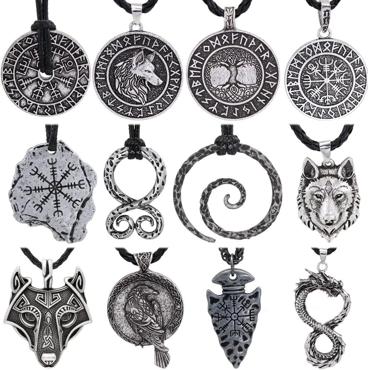 12pcs nordic viking amulet Vegvisir Compass pendant necklace with gift bag