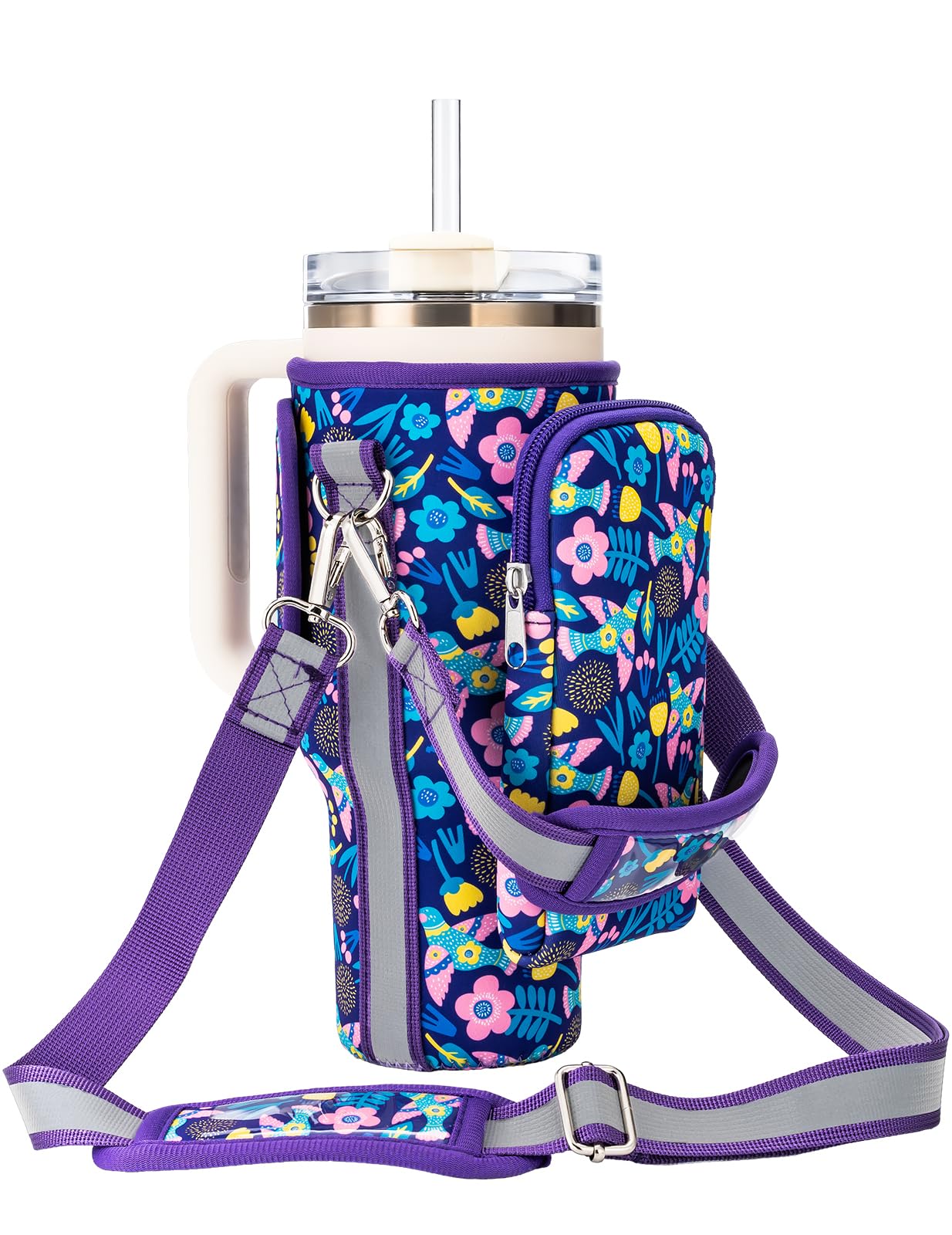 molshine Water Bottle Carrier Bag Holder with Phone Pocket Adjustable Strap for Stanley 30 40oz, Insulated Neoprene Cover Sleeve Sling Crossbody Bag for Walking Camping Hiking Travelling