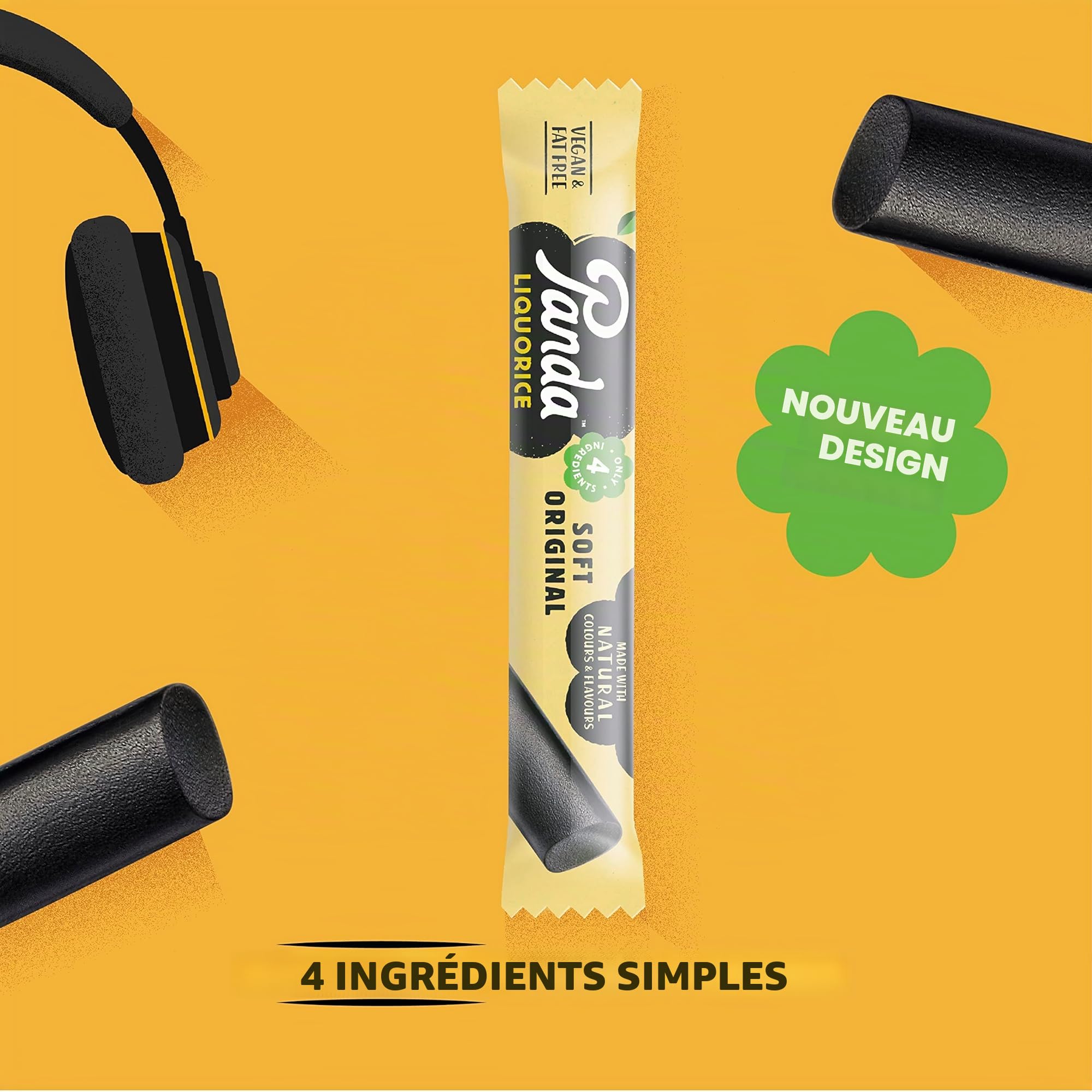 Panda ® | Barres de réglisse originales naturelles et douces | Pures confiseries de réglisse Panda à seulement quatre ingrédients naturels | Végétaliennes et sans matières grasses | 32 g x 72 barres