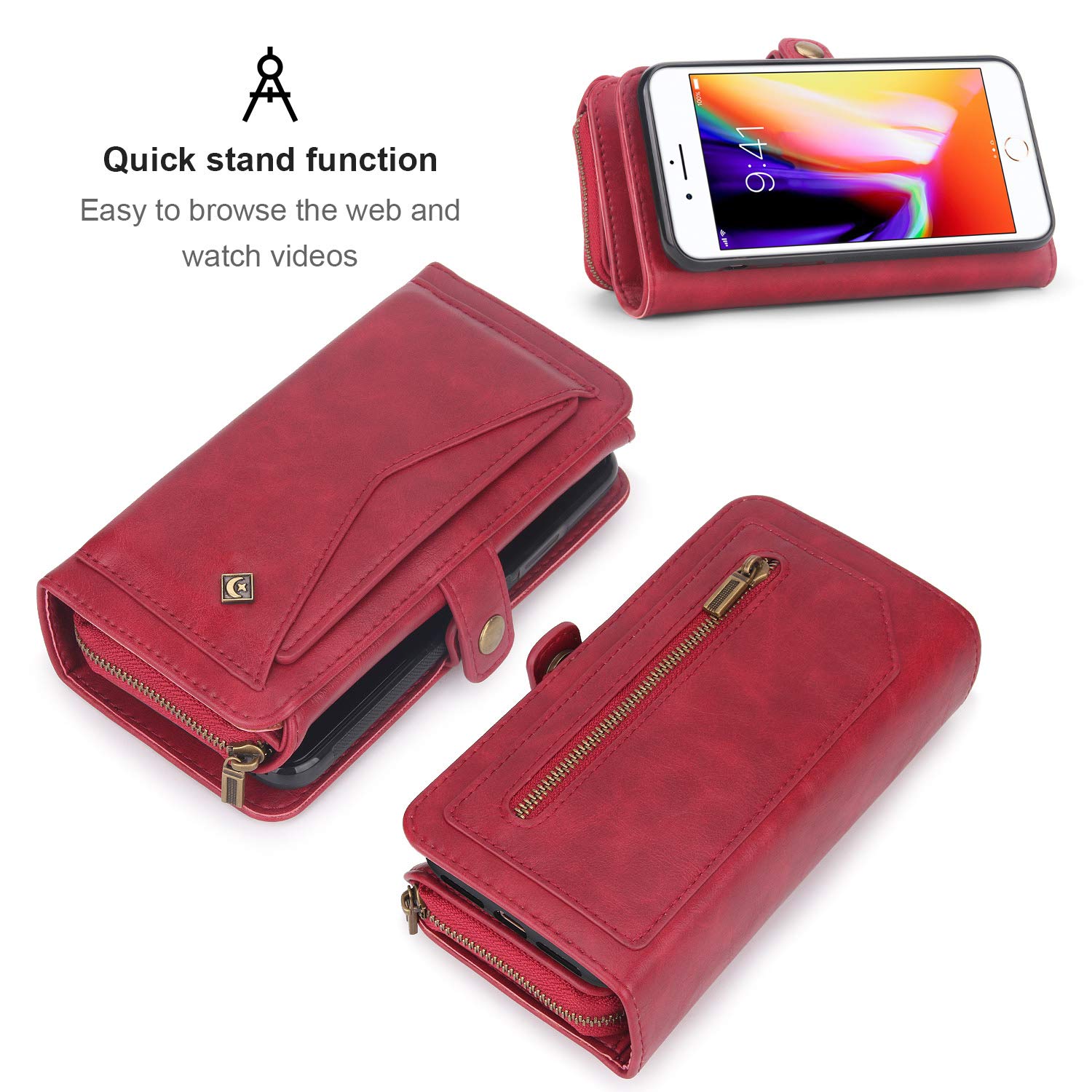 CHBO Cover per iPhone 11,Flip Custodia Portafoglio Retrò Cerniera include Custodie per Carte di Credito,Borsellino per Monete, impermeabile +Tecnologia RFID bloccante+10 Cards Slots