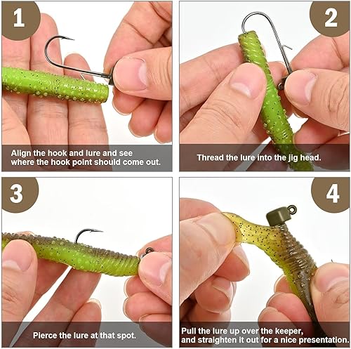 Miniatura 4 de Fishfun 8 cabezas de plantilla de tungsteno Ned Rig con ganchos en diferentes tamaños, cabezas de plantilla de hongo finura