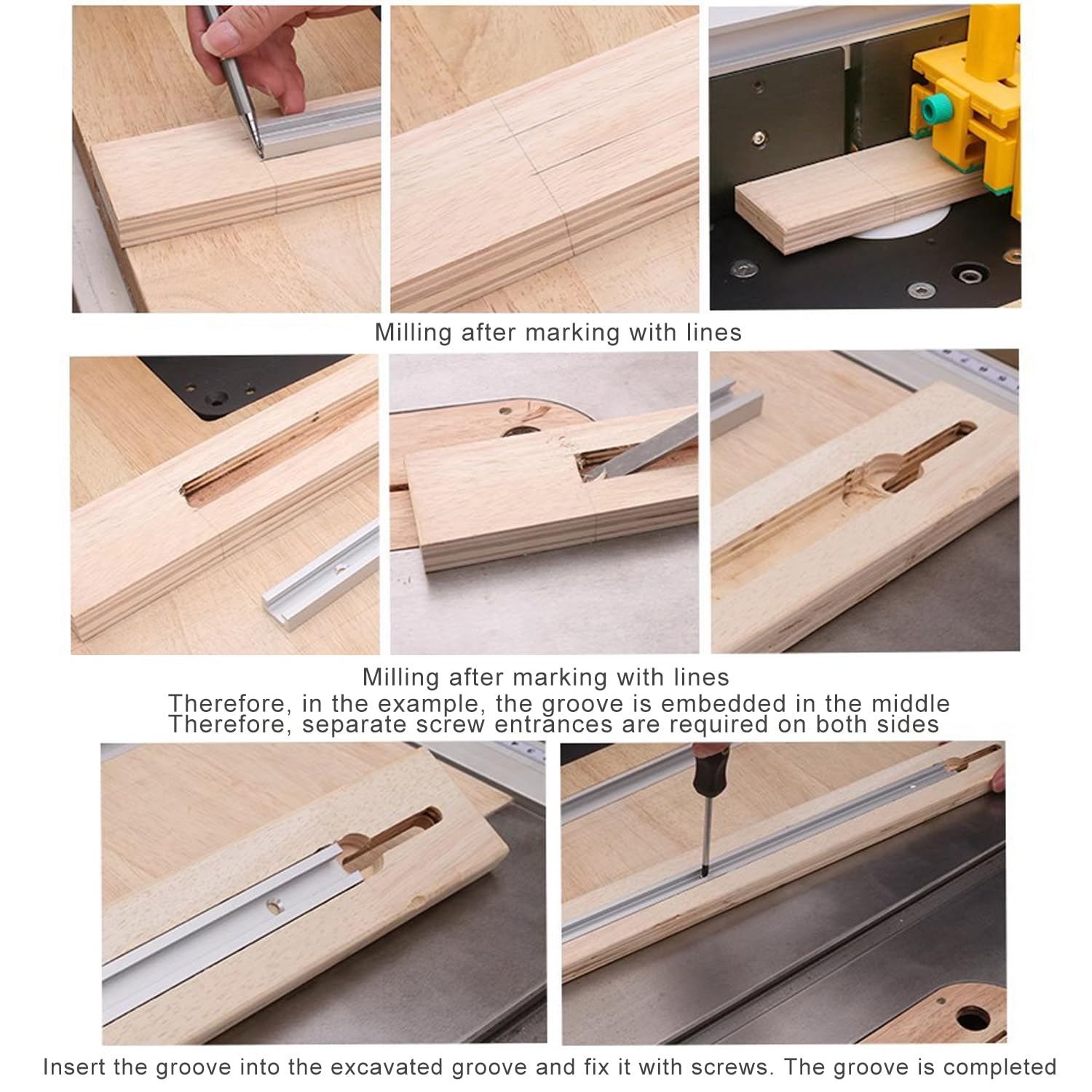 T-Slot Track in Lega di Alluminio 300mm, 2 Pezzi T-Track con 6 Viti Autofilettanti per la Lavorazione del Legno Sega da Banco, Table Saw per Falegname