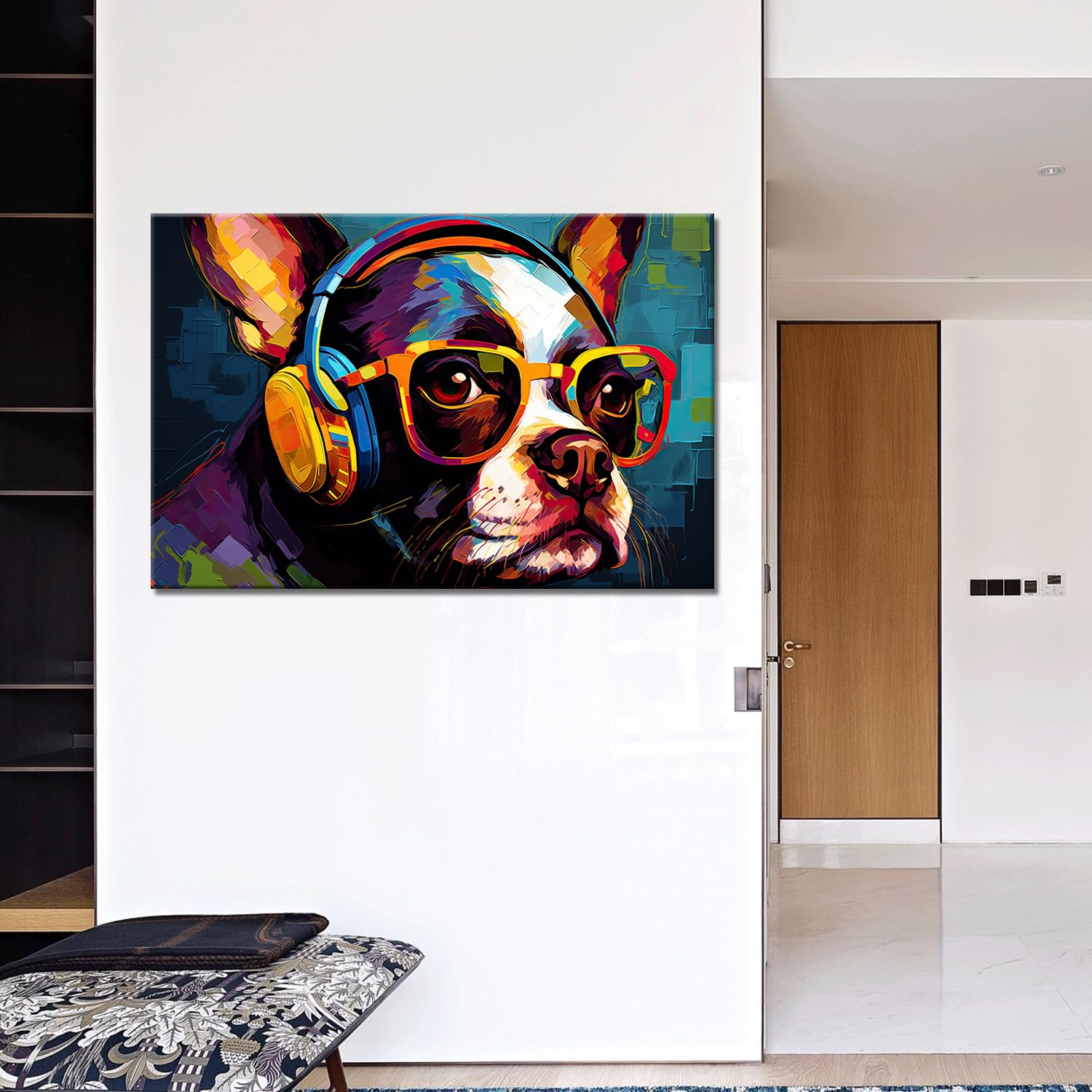 GLOKAKA Colorful Dog Painting, Graffiti Canvas Wall Art, Modern Pop Art Dog with Glasses - Image 4
